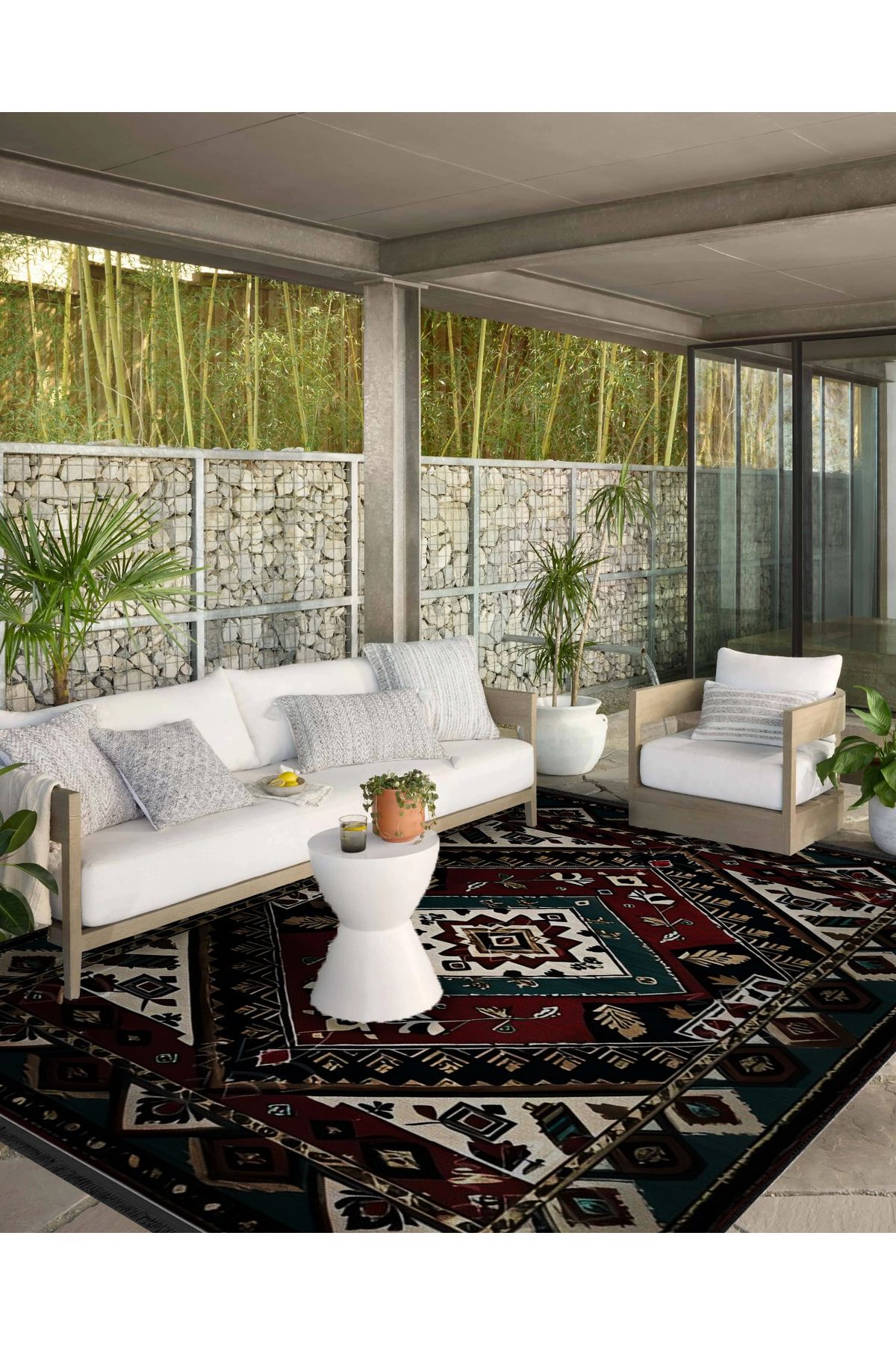 Bordo ve Siyah Renkli Antik Tasarım Serisi Bej Detaylı Desenli Vintage Dekoratif Halı antik24