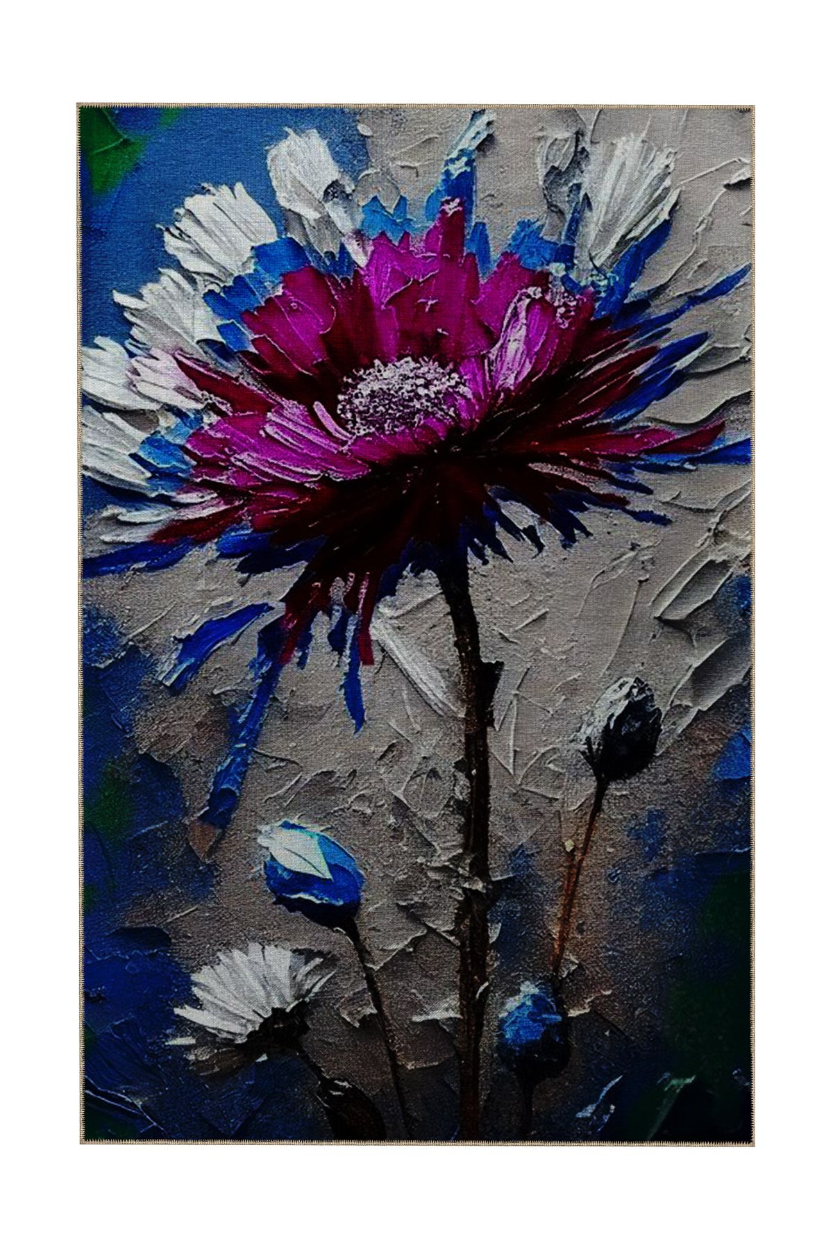 Gri Mavi Pembe Renkler Soyut Floral Çiçek Desenli Modern Dekoratif Halı 5389