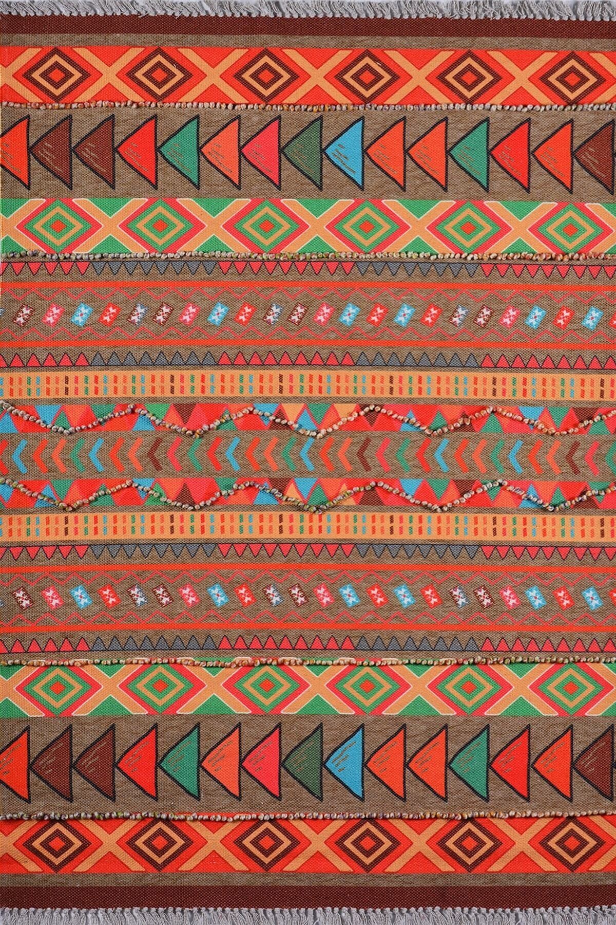 Rustik Multy 4006 Çok Renkli Ponpon Detaylı Dokuma Kilim