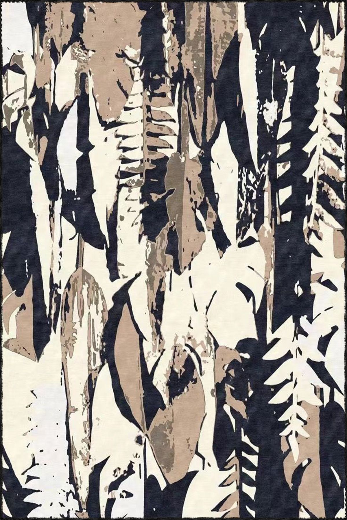 Kahverengi Fırça Çizimli Modern Dekoratif Halı ve Yıkanabilir Halı miravip9561