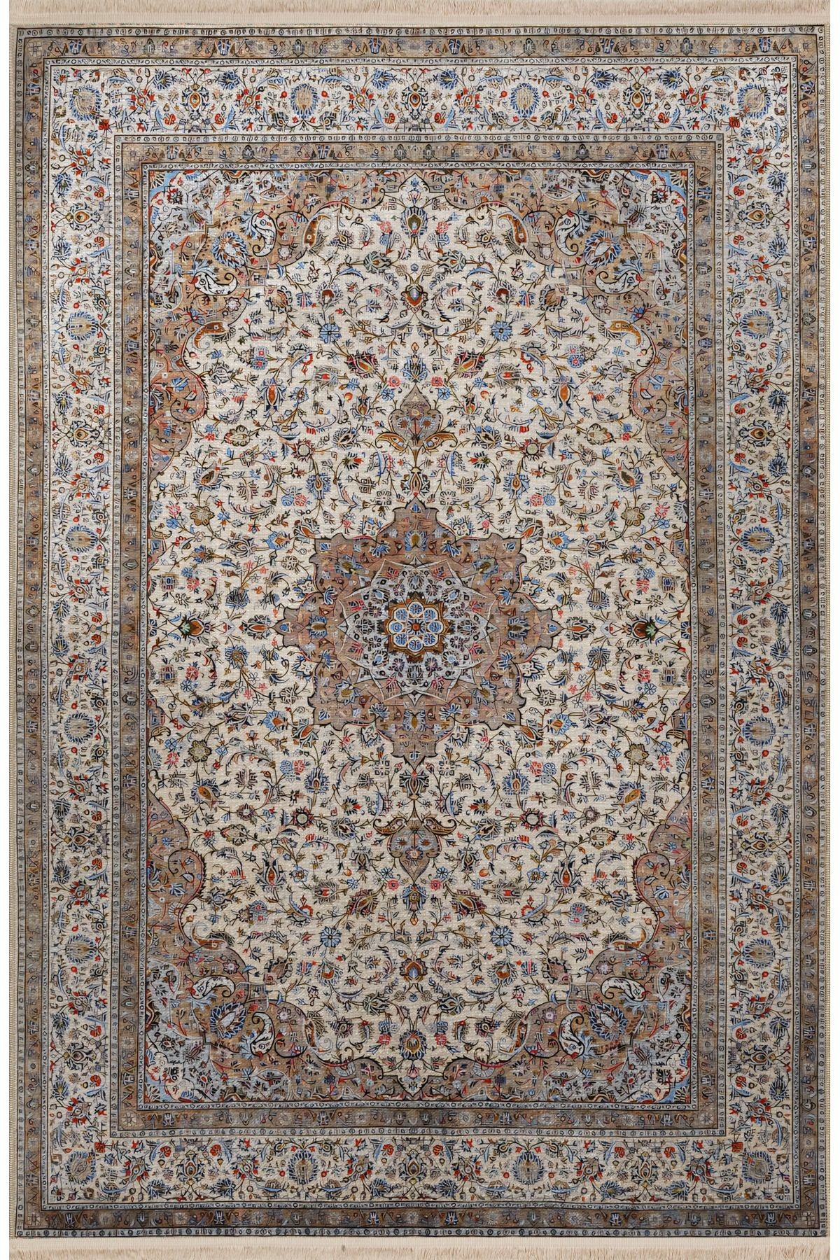 Açık Ton Bej Temalı Geleneksel Motif Etnik Desenli Kreatif Vintage Dekoratif Halı 2575