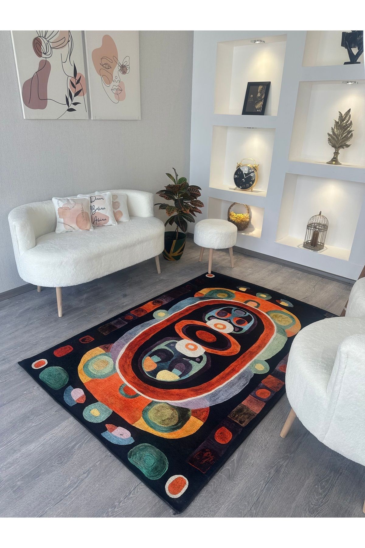 Nora Art Soyut Desen Çok Renkli Dokuma Taban Modern Dekoratif Halı noraart33