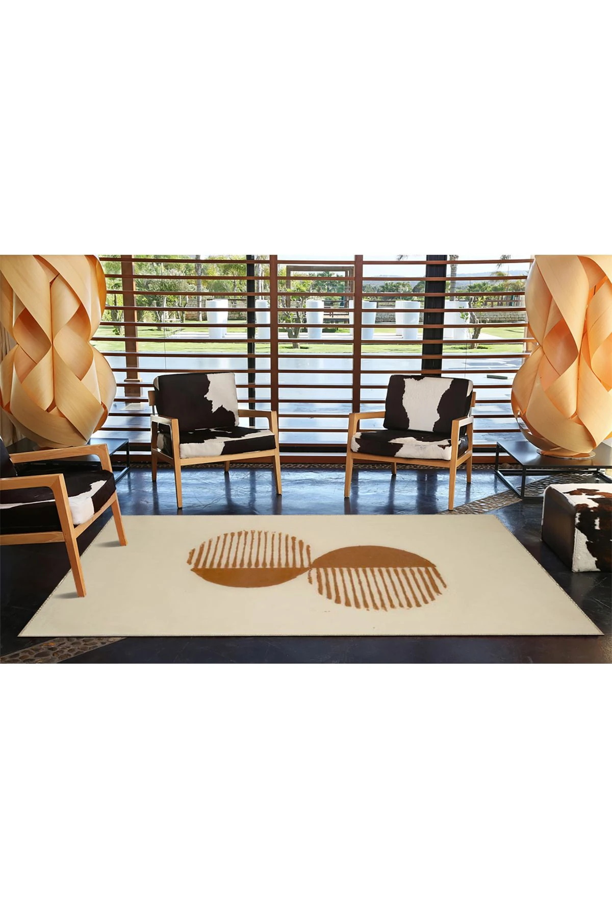 Kahverengi Hira Modern Desenli Dokuma Taban ve Yıkanabilir Halı miravip9425