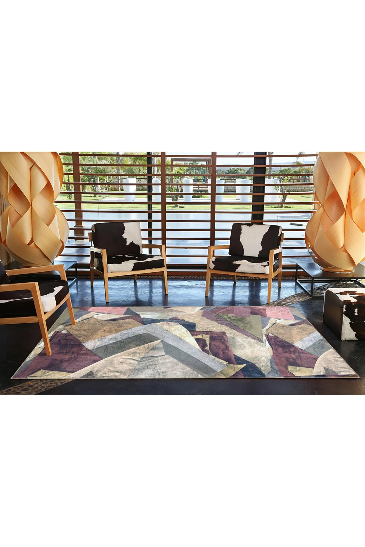 Soyut Gri Renkli Pastel Çizgili Modern Dokuma Taban Halı miravip137