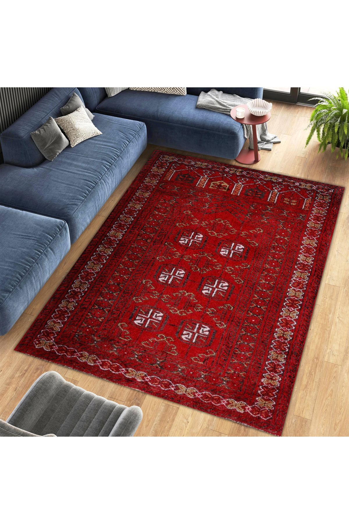 Asena Koleksiyonu Bordo Temalı Etnik Motifler Desenli Vintage Dekoratif Halı 20