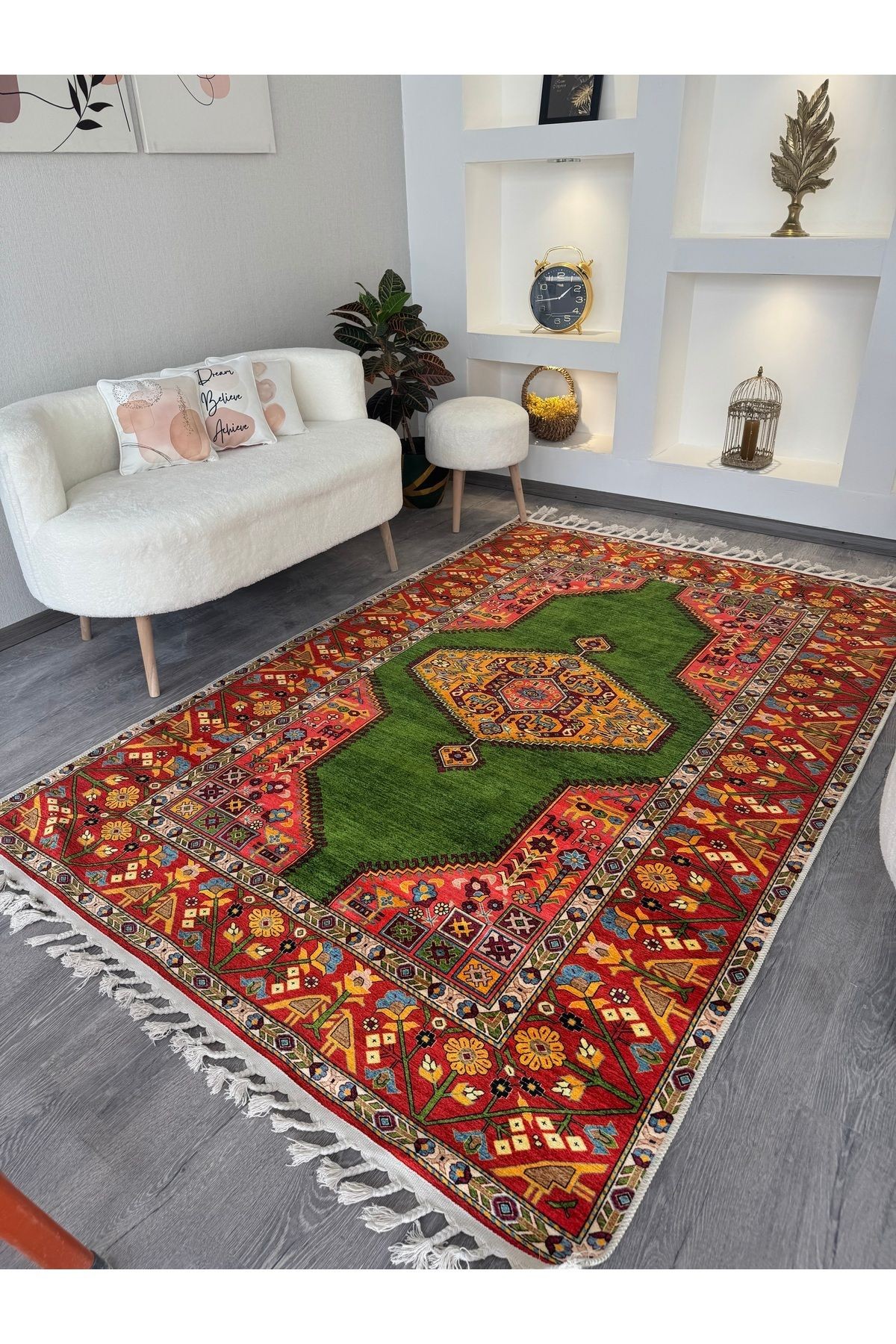 Opal Turuncu Antik Desenli Dokuma Taban Modern Dekoratif Halı opal14