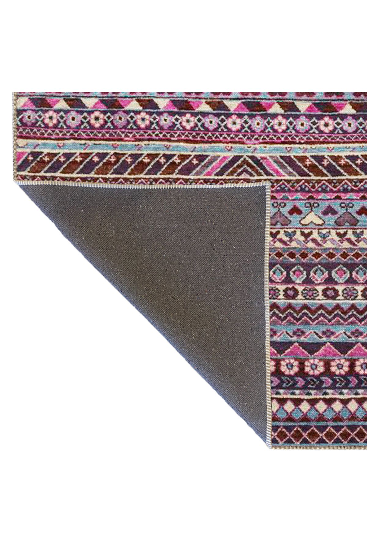 Mor Renginde Üçgen ve Çizgili Desenli Dokuma Taban Halı 4094