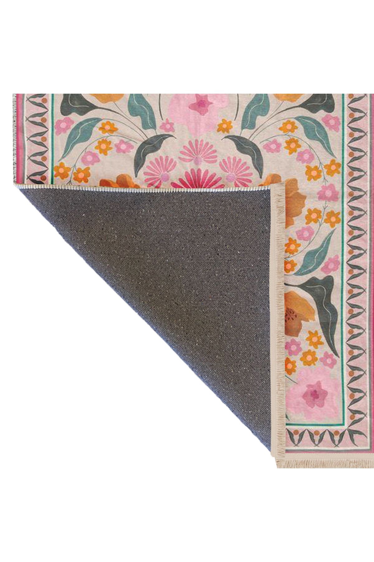 Aynur Koleksiyonu Pastel Tonlarda Pembe Çiçekler Detaylı Dokuma Taban Modern Dekoratif Halı aynur36