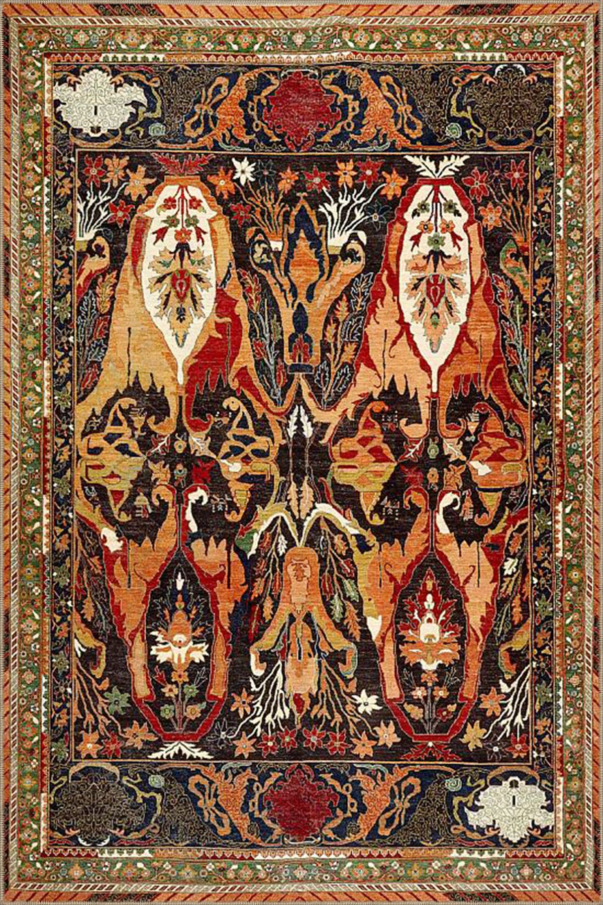 Kırmızı Tonlarda Karışık Renkli Çiçekli Modern Dokuma Taban Halı miravip530