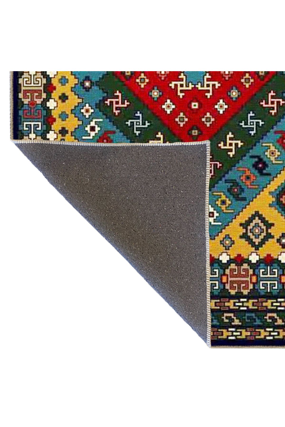 Sarı Kırmızı Geometrik Desenli Dokuma Taban Halı 4125