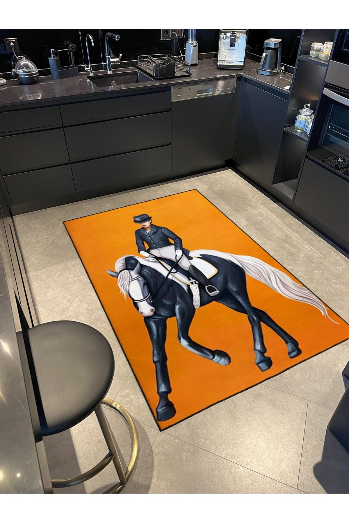 Animal At ve İnsan Desenli Dekoratif Halı miravip714