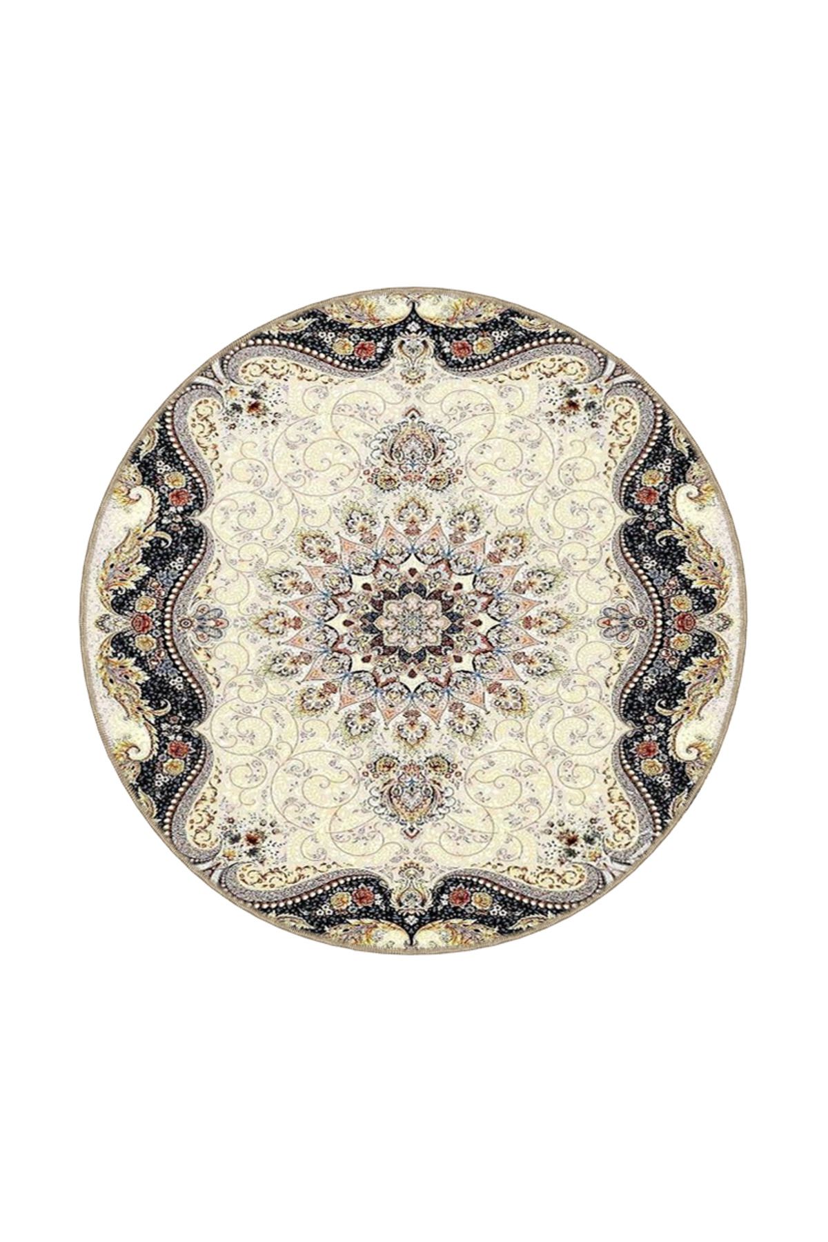 Krem Geleneksel Renkli Desenli Modern Desenli Dokuma Taban ve Dekoratif Yıkanabilir Halı miravip8641