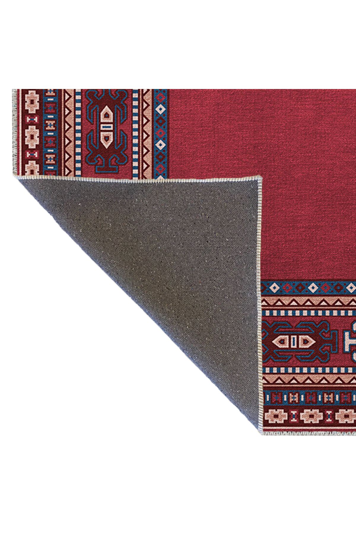 Bordo Temalı Geleneksel Motif Etnik Desenli Vintage Dekoratif Halı 3322
