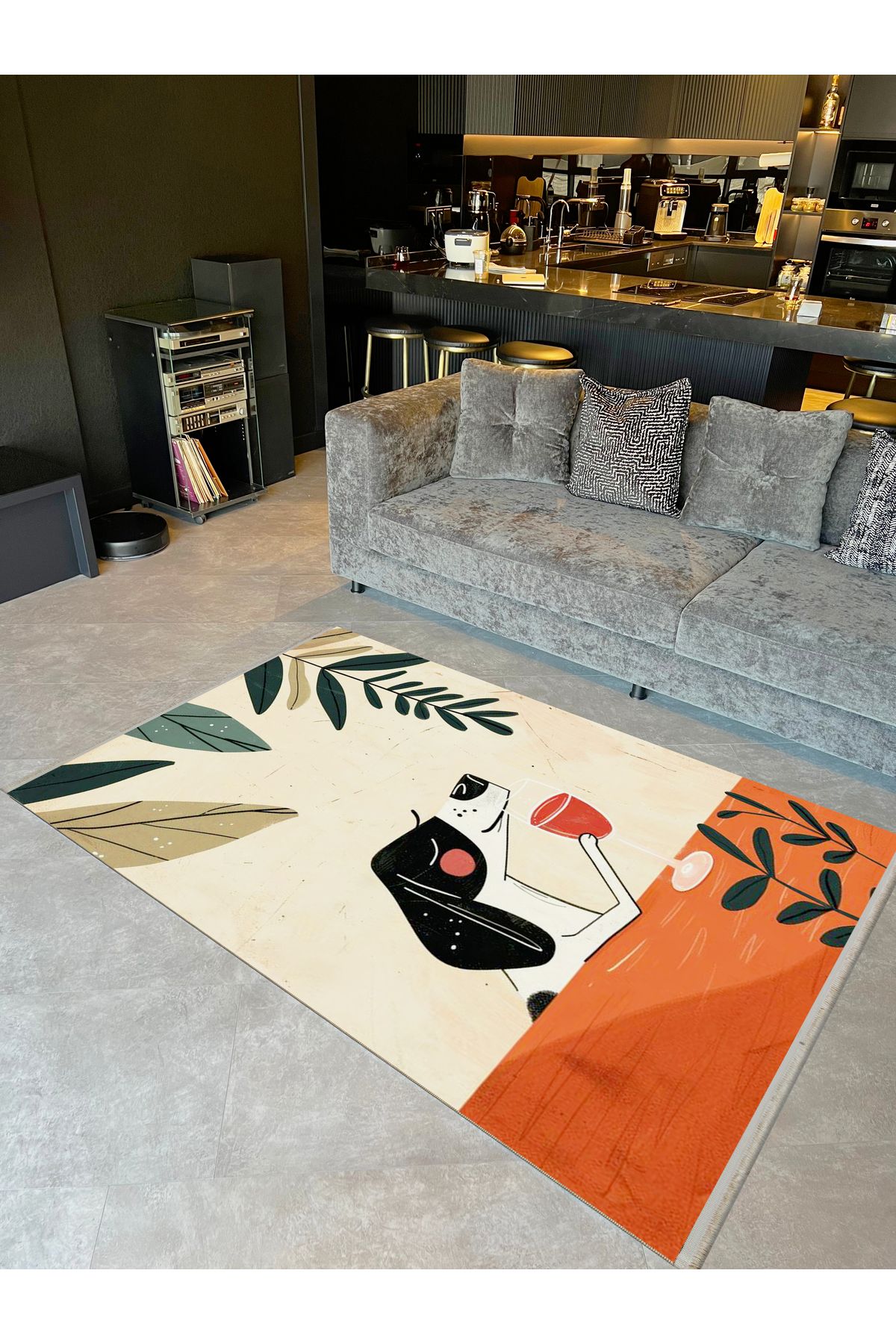 Yılmaz Koleksiyonu Pastel Tonlarda Köpek ve Bitki Desenli Kreatif Modern Dekoratif Halı 10