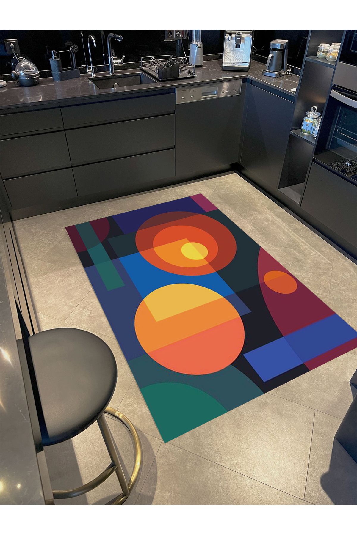 Güneş Koleksiyonu Çok Renkli Geometrik Şekiller Desenli Dokuma Taban Modern Dekoratif Halı güneş03