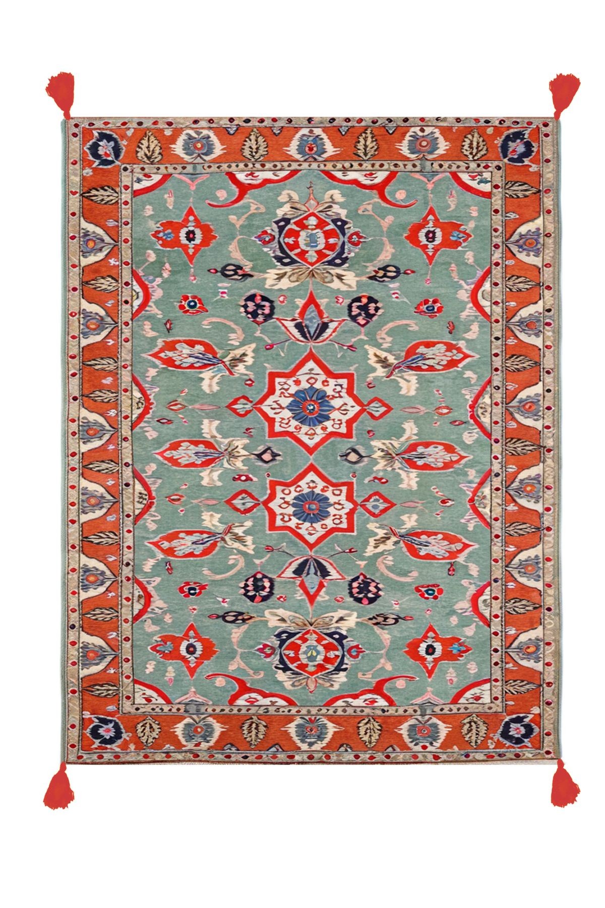 Tokyo Koleksiyonu Çok Renkli Geleneksel Motifler Desenli Dokuma Taban Vintage Dekoratif Halı 16
