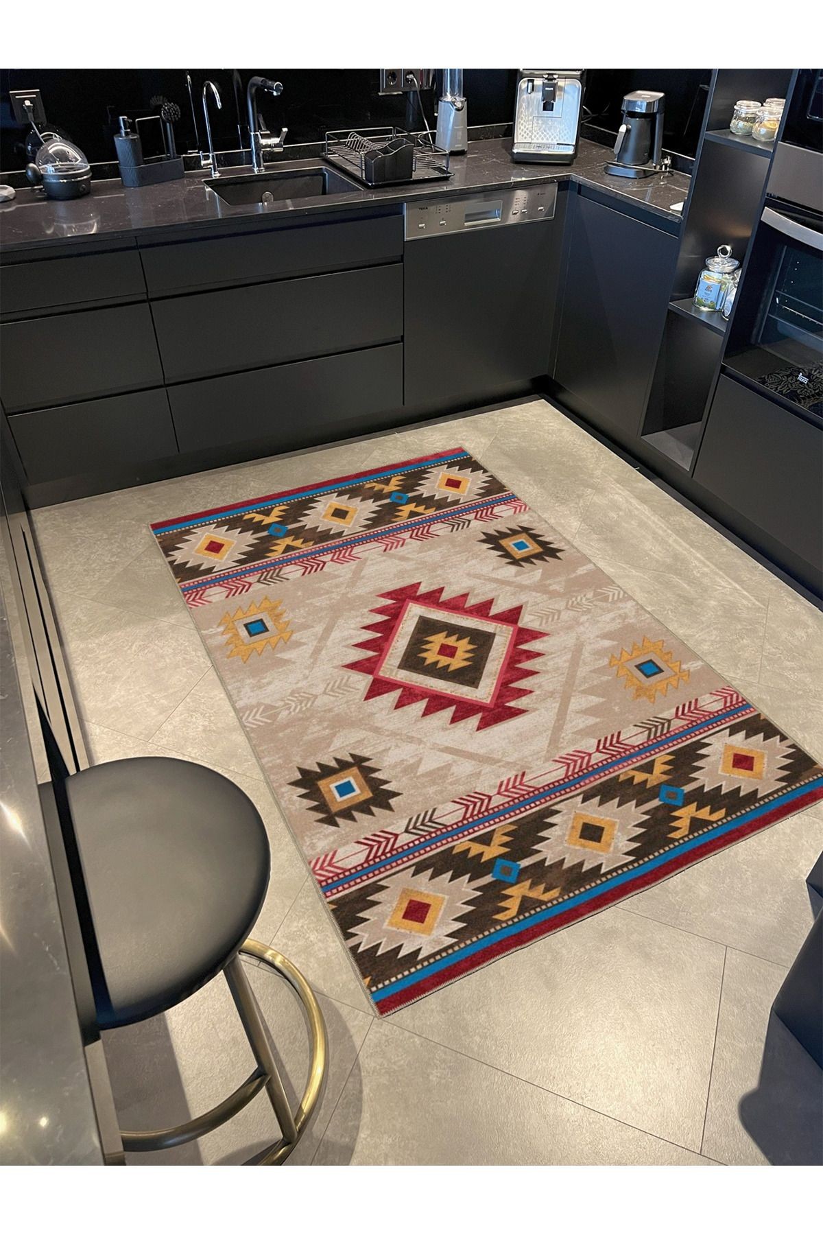 Çok Renkli Geleneksel Motif Etnik Desenli Vintage Dekoratif Halı 3531