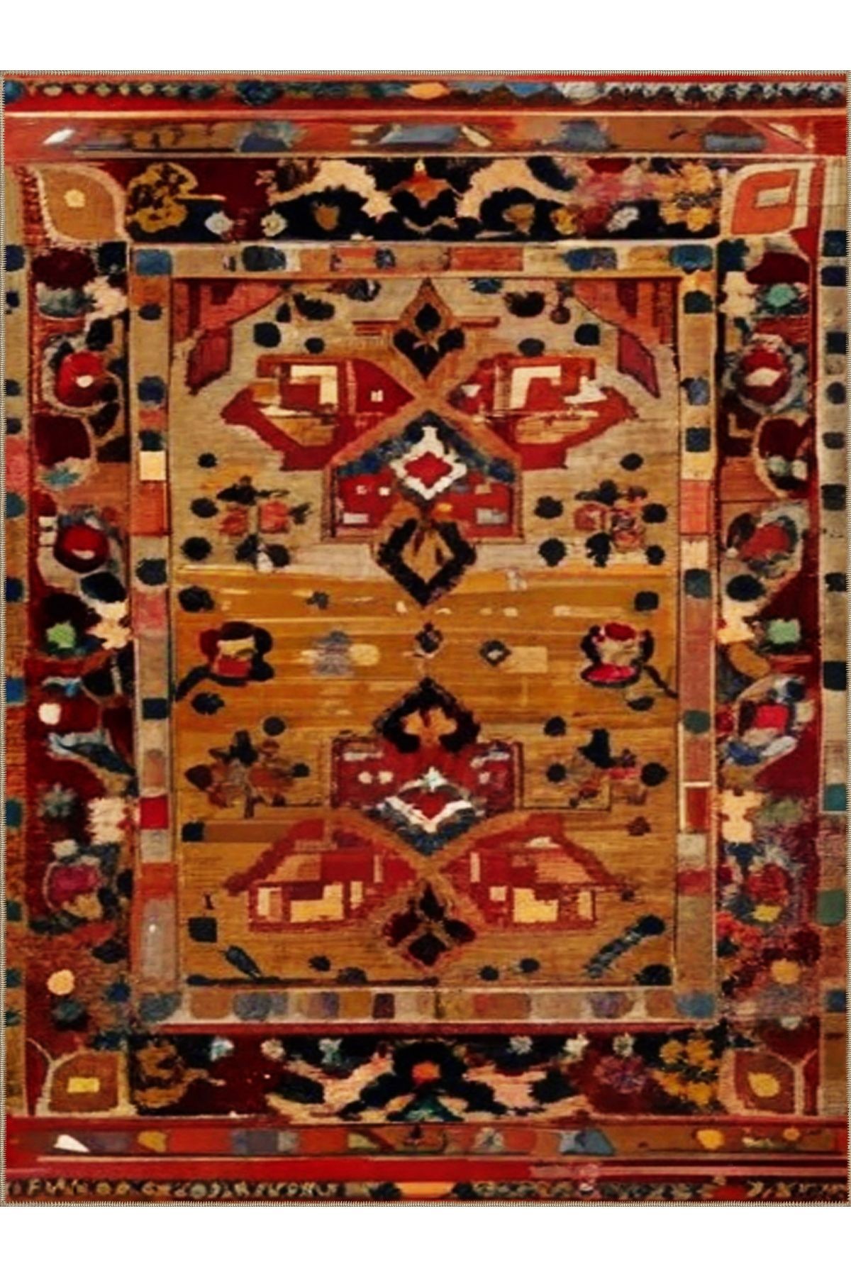Royal Karma Şekiller Motifli Desenli Püskül Detaylı Dokuma Taban Dekoratif Halı royal31