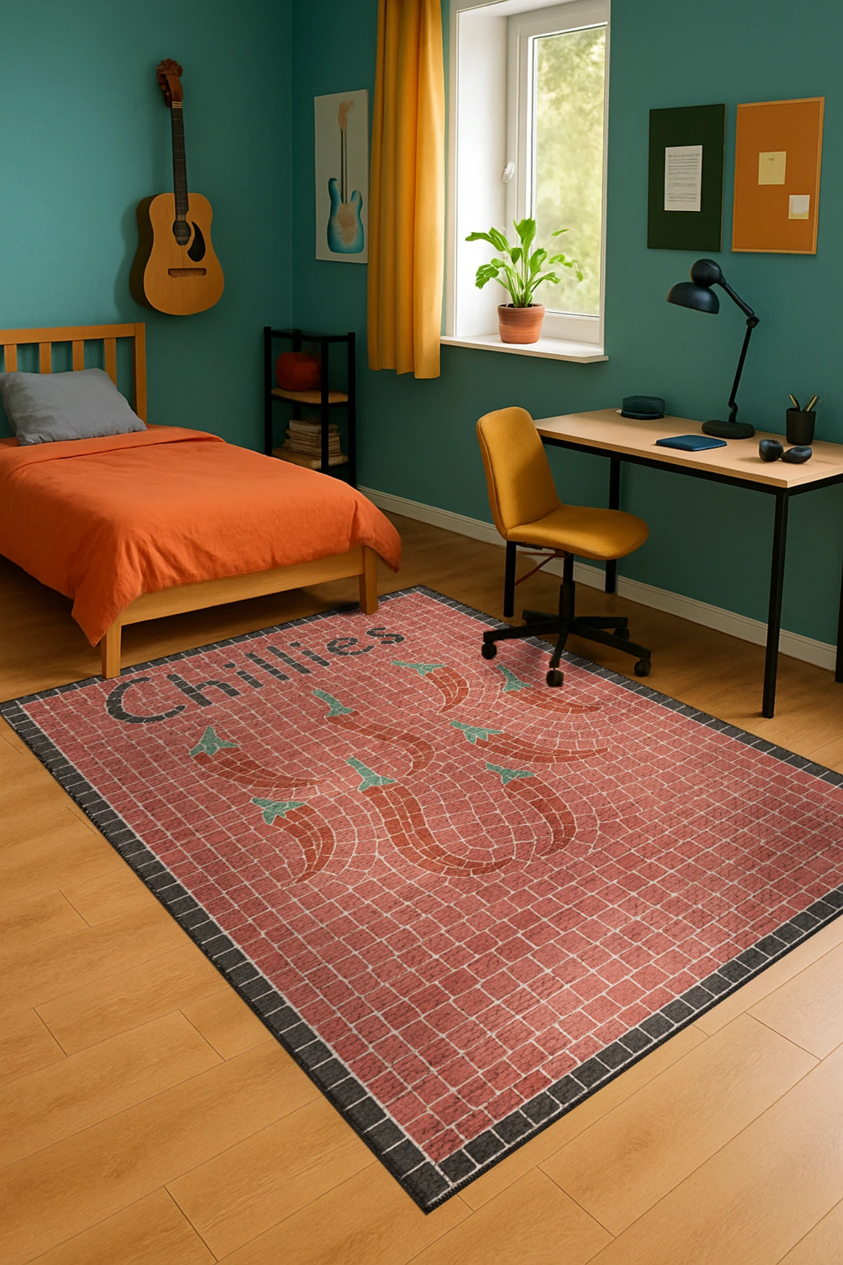 MOSSO Chillies Yazılı Desen Dokuma Taban Vintage Dekoratif Halımosso988