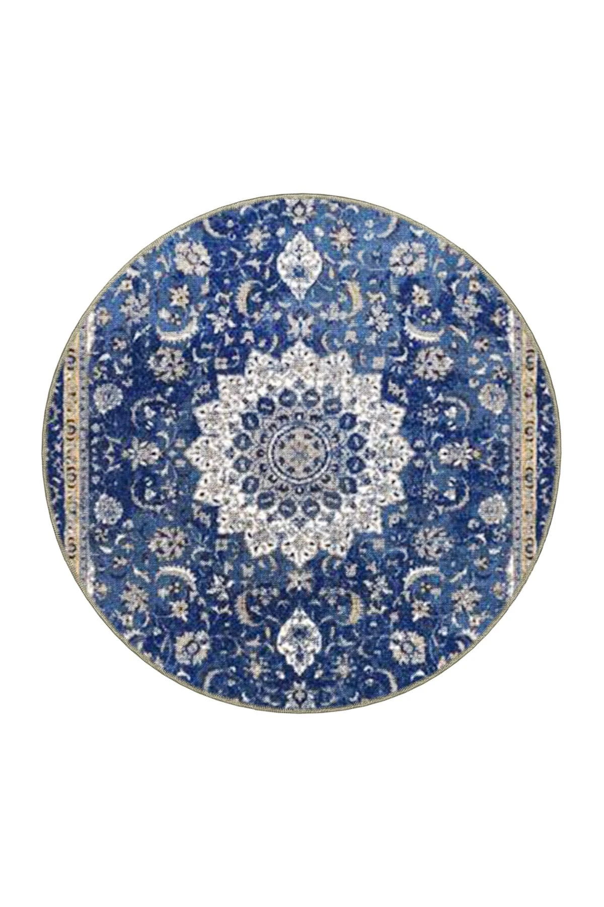 Lacivert Temalı Geleneksel Motif Etnik Çiçek Desenli Vintage Dekoratif Halı 4553