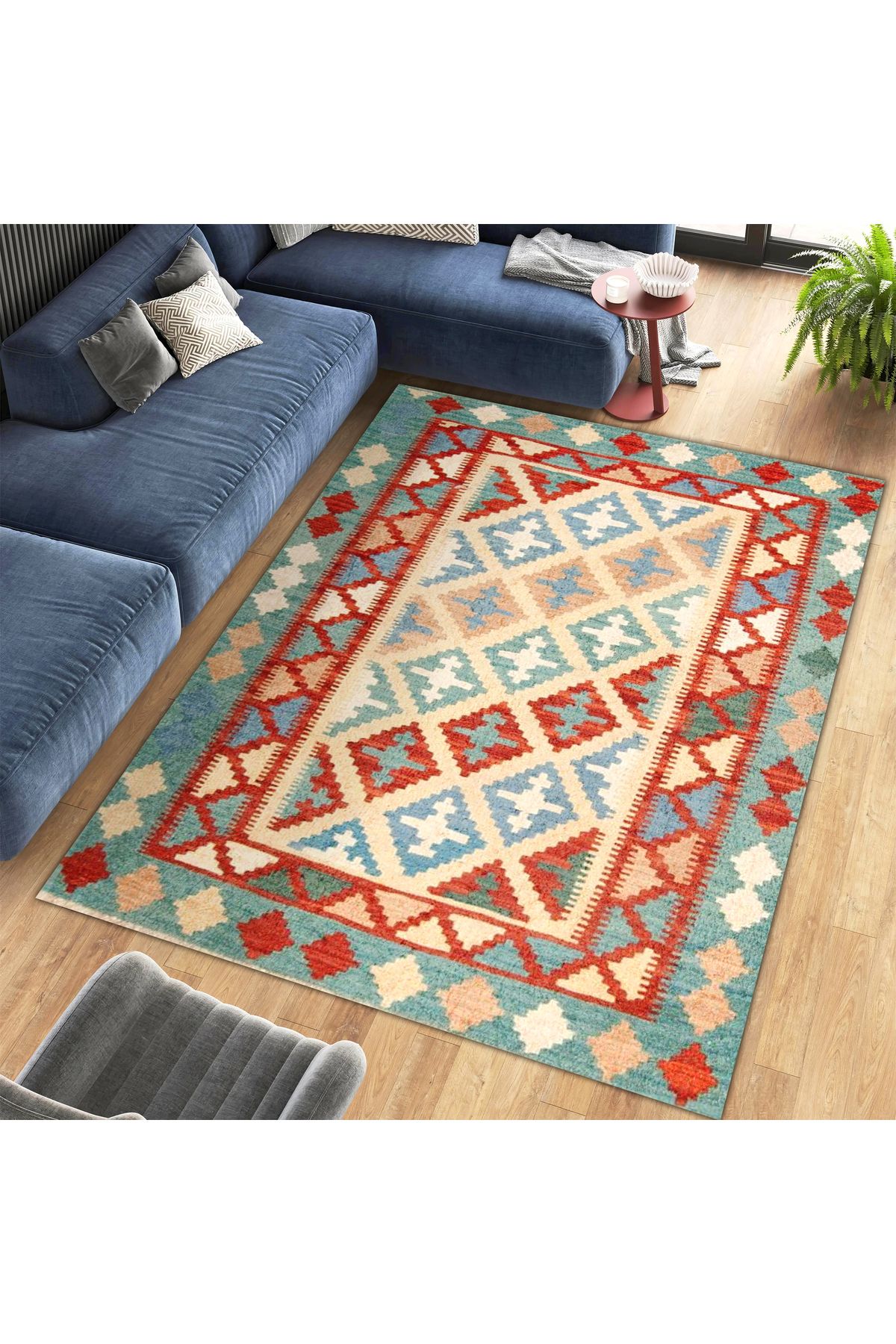 Aysu Koleksiyonu Çok Renkli Etnik Desenli Dokuma Taban Modern Dekoratif Halı aysu33