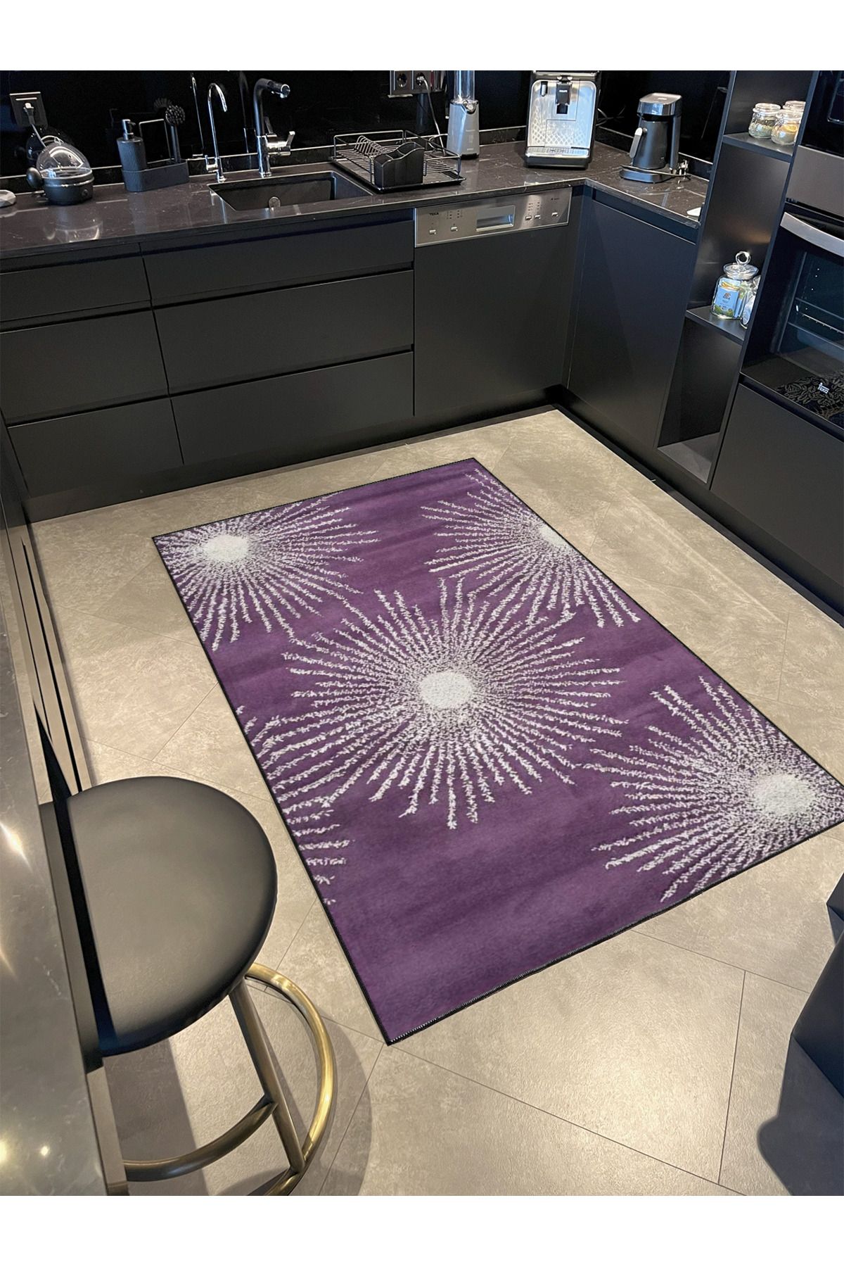 Mor Tonlu Örümcek Ağlı Geometrik Dokuma Taban Yıkanabilir Halı miravip8351