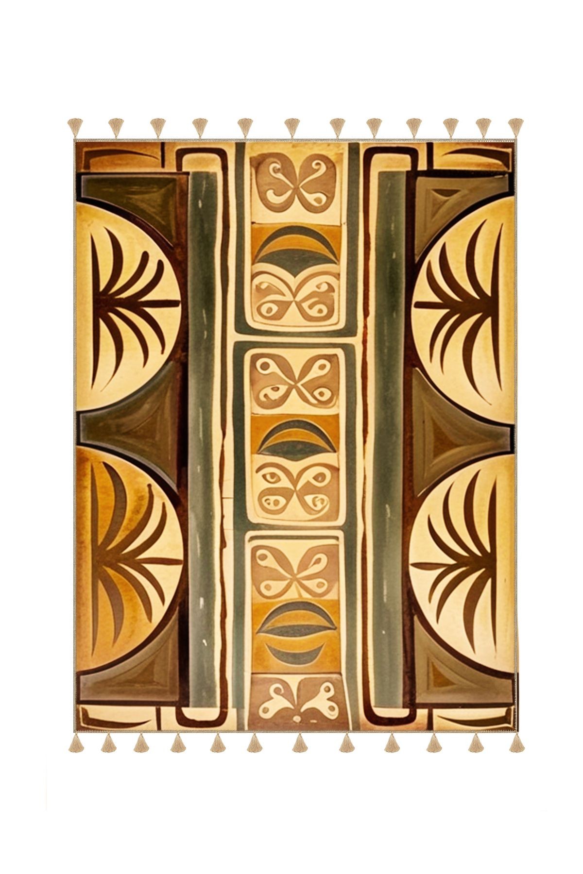 Royal Renkli Karma Soyut Şekiller Desenli Püskül Detaylı Dokuma Taban Modern Dekoratif Halı royal15