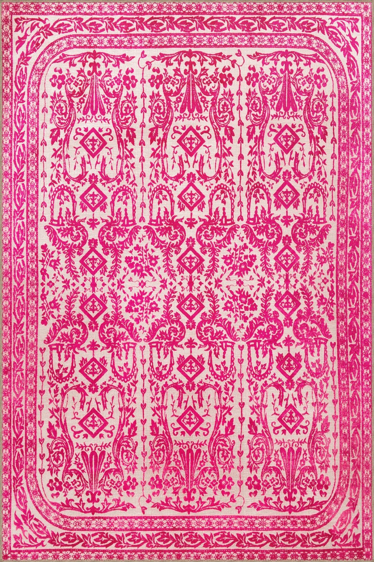 Pembe Bej Temalı Motifli Etnik Desenli Vintage Dekoratif Halı 3446