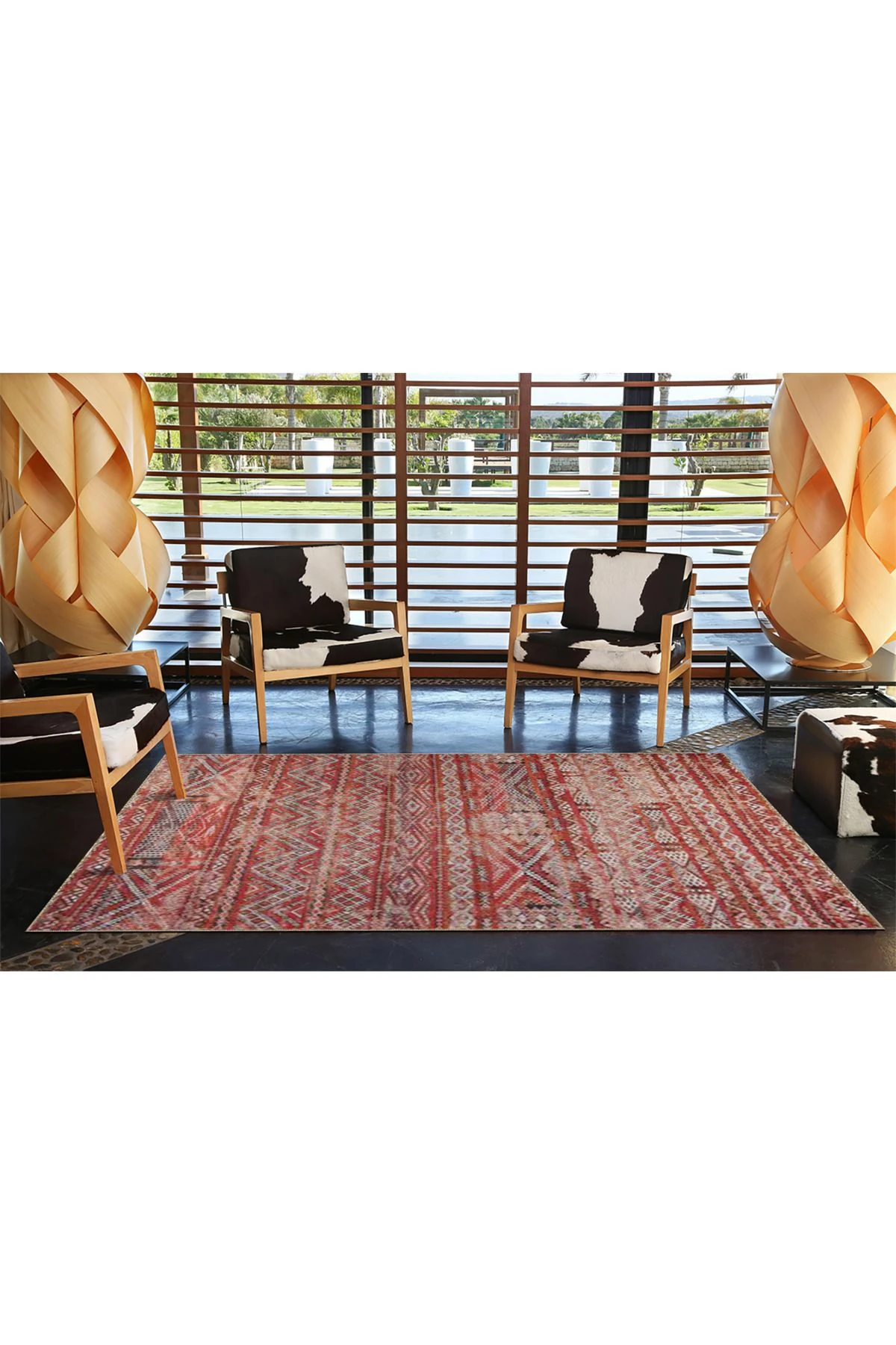 Kırmızı Renkli Çizgili Gelenksel Geometrik Dokuma Taban Halı miravip494