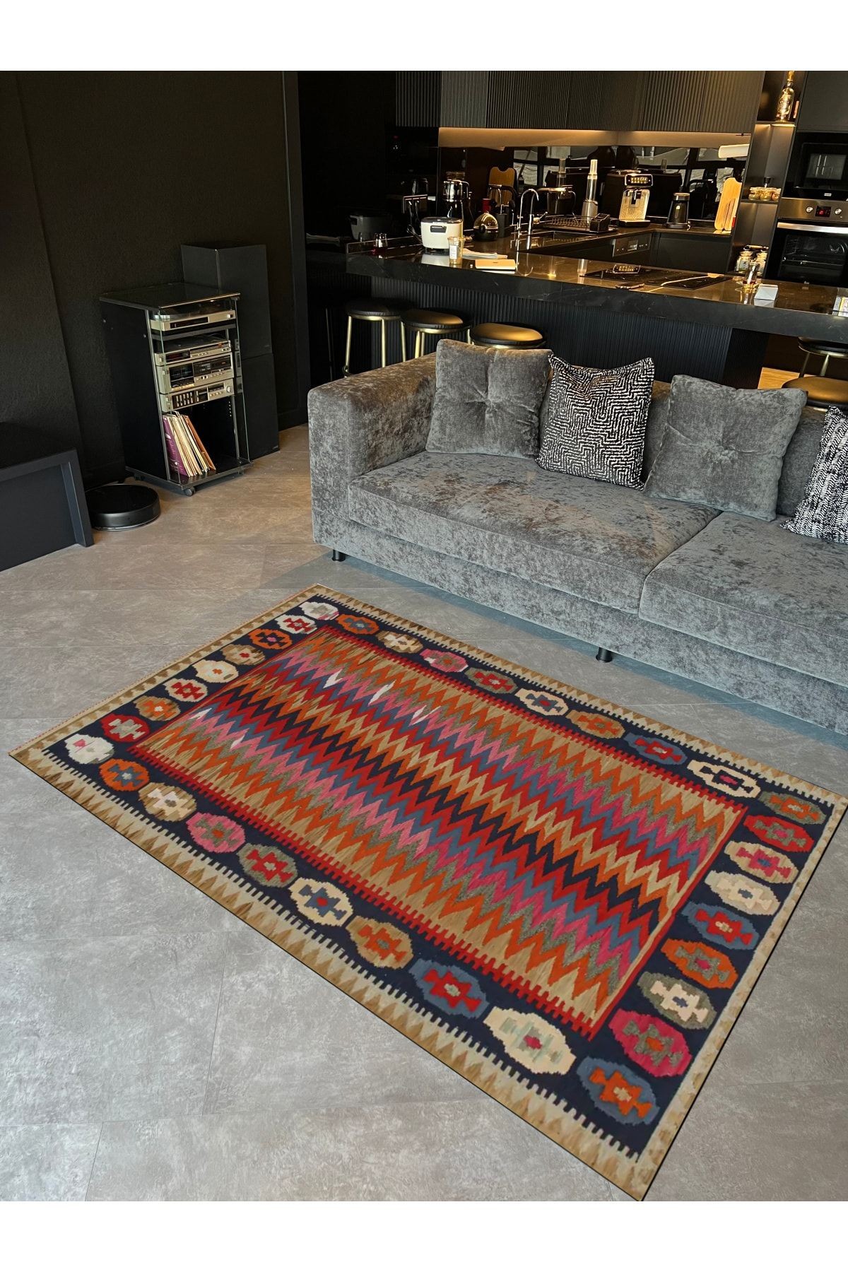 Zigzag Etnik Desenli Çok Renkli Dekoratif Dokuma Taban Halı Mira 1275