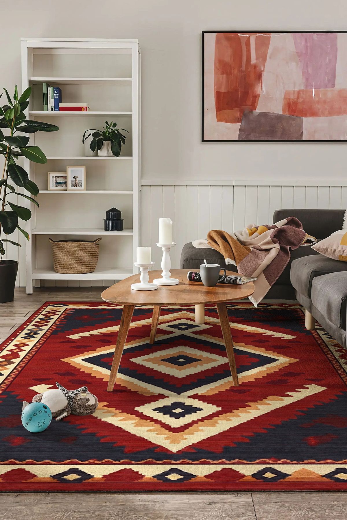 Herat Vintage Afgan Desen Bordo Renkli Dokuma Taban Dekoratif Salon Halısı 302