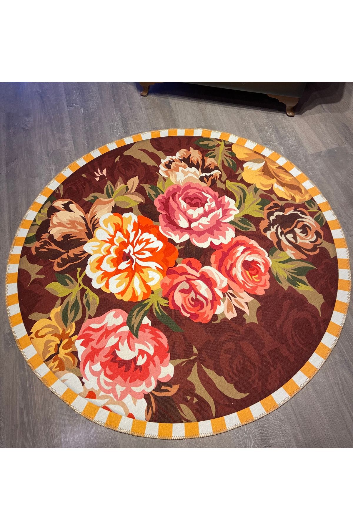 Mira 817 Çiçek Desen Çok Renkli Dekoratif Kaymaz Taban Çap Yıkanabilir Halı