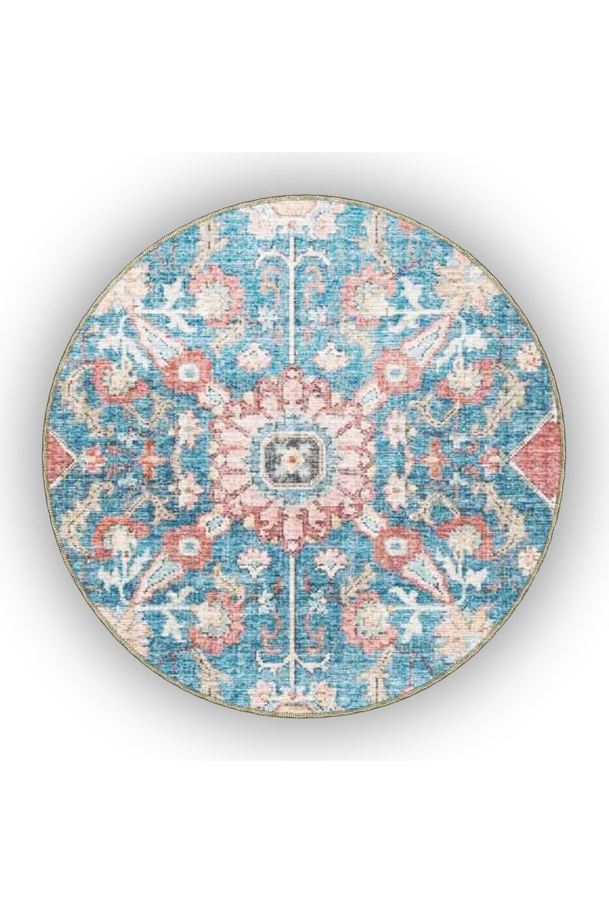 Mavi Kırmızı Temalı Geleneksel Motif Etnik Desenli Vintage Dekoratif Halı 4784