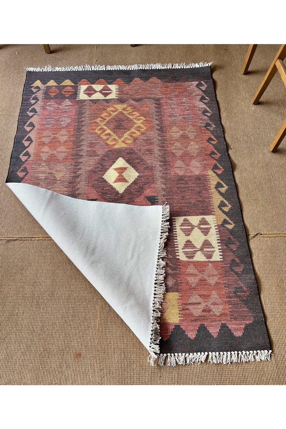 Cotton 555 Etnik Desenli Dokuma Taban Çok Renkli Kilim