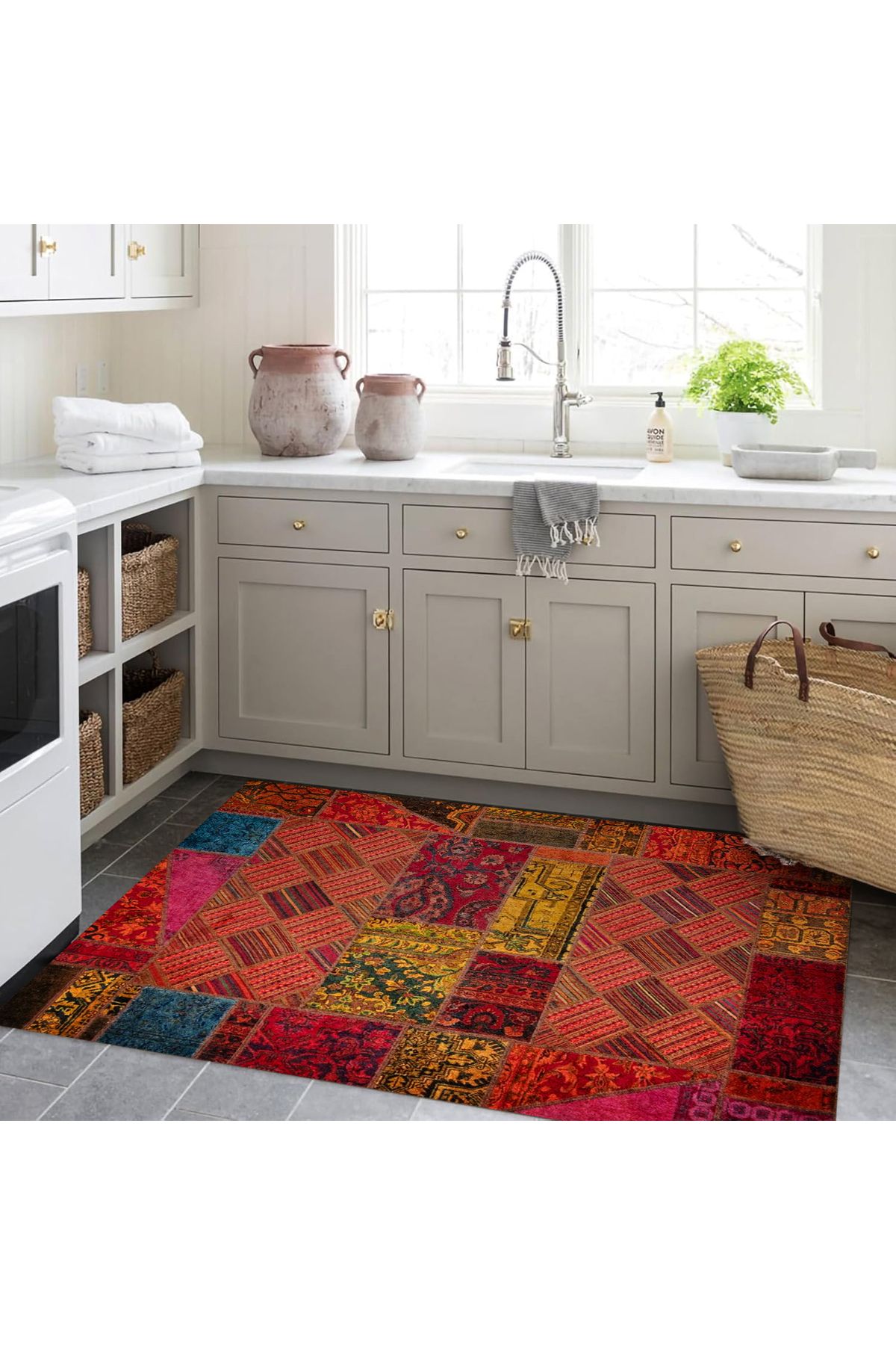 Cansu Koleksiyonu Patchwork Görünümlü Çok Renkli Dokuma Taban Modern Dekoratif Halı cansu08