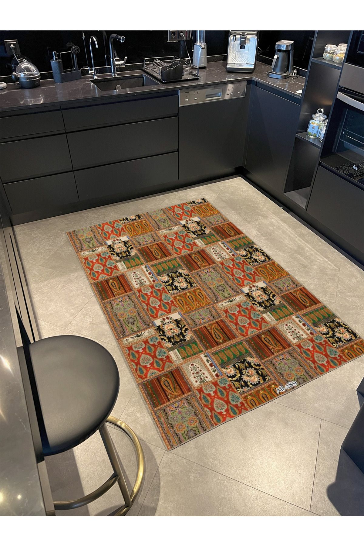 Kahverengi Renkli Geometrik Desenli Dekoratif Dokuma Taban Halı miravip35