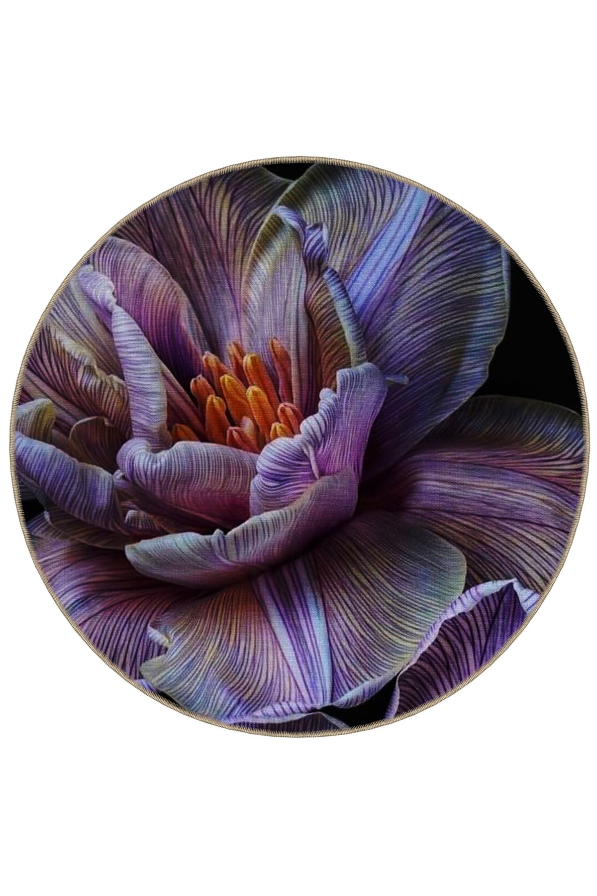 Mira Yuvarlak Mor Çiçek Dokuma Taban Modern Dekoratif Halı 5533