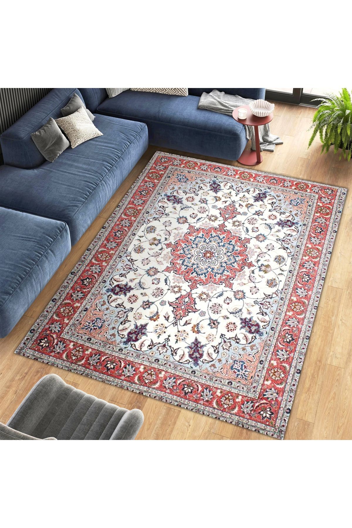 Cansu Koleksiyonu Eskitme Görünümlü Çiçek Desenli Dokuma Taban Modern Dekoratif Halı cansu24
