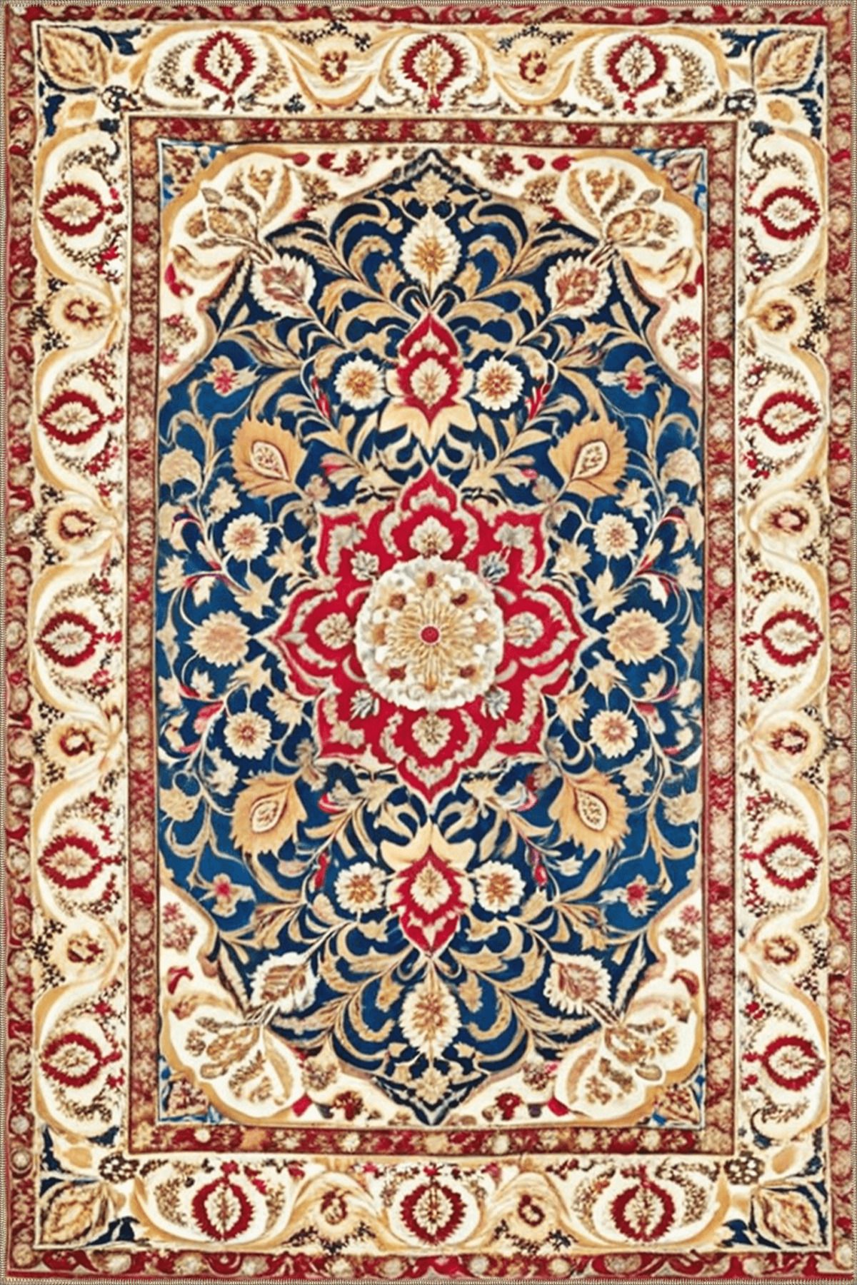 Paris Koleksiyonu Bej Mavi Temalı Geleneksel Motif Desenli Vintage Dekoratif Halı 85