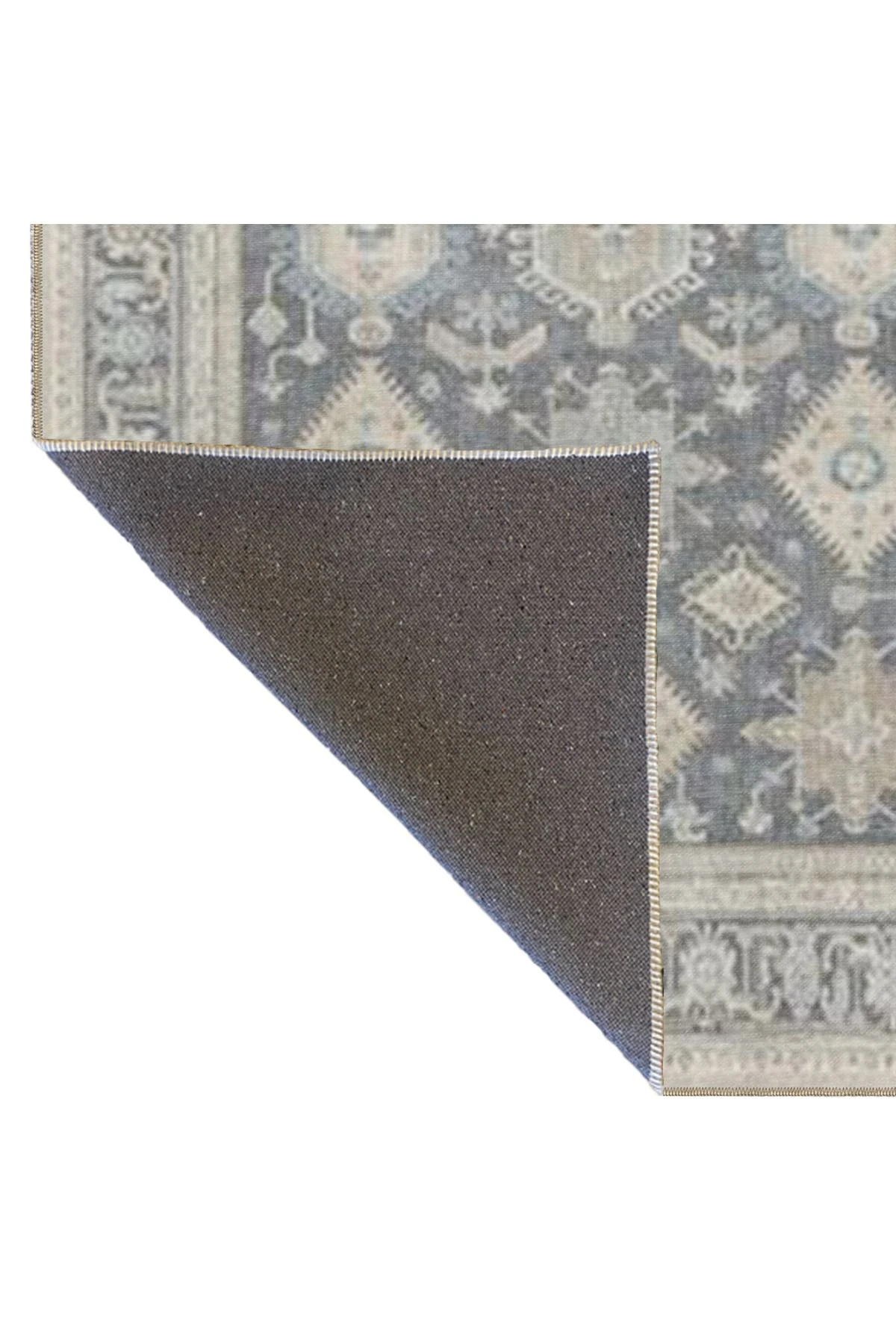 Baklavalı Antrasit Geleneksel Geometrik Desenli Yıkanabilir Dokuma Taban Halı miravip8088