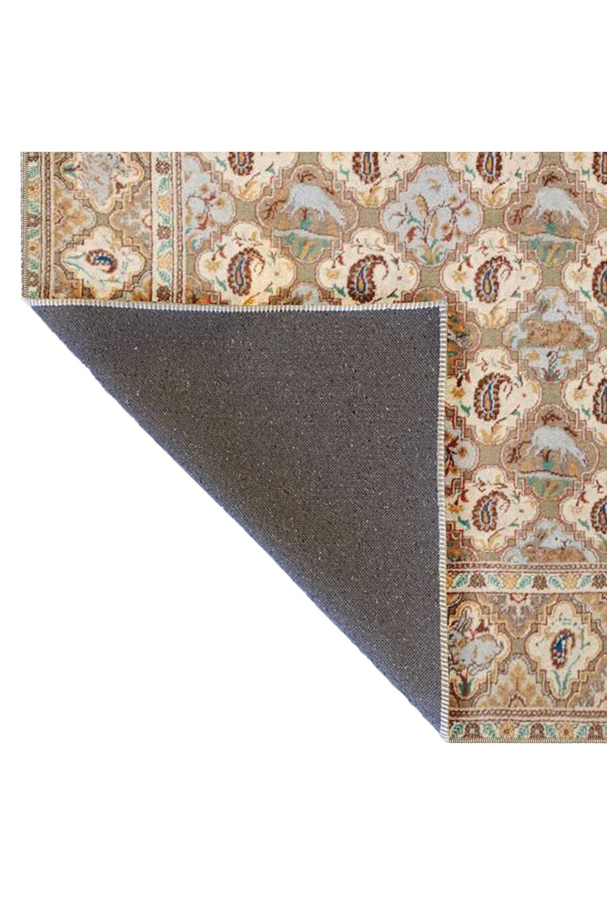 Bej Temalı Motifli Etnik Figür Desenli Vintage Dekoratif Halı 4797