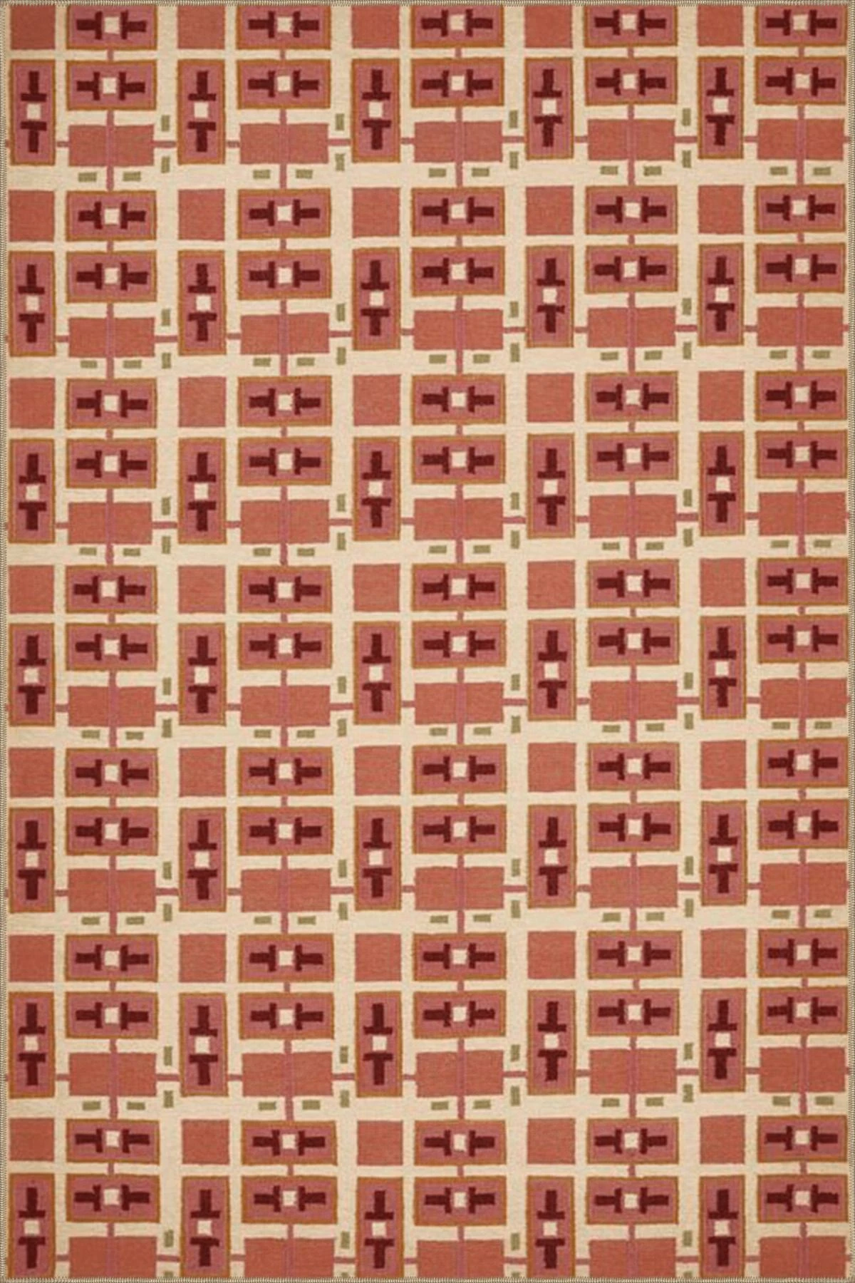 Turuncu Kırmızı Temalı Karma Geometrik Şekil Desenli Modern Dekoratif Halı 4546