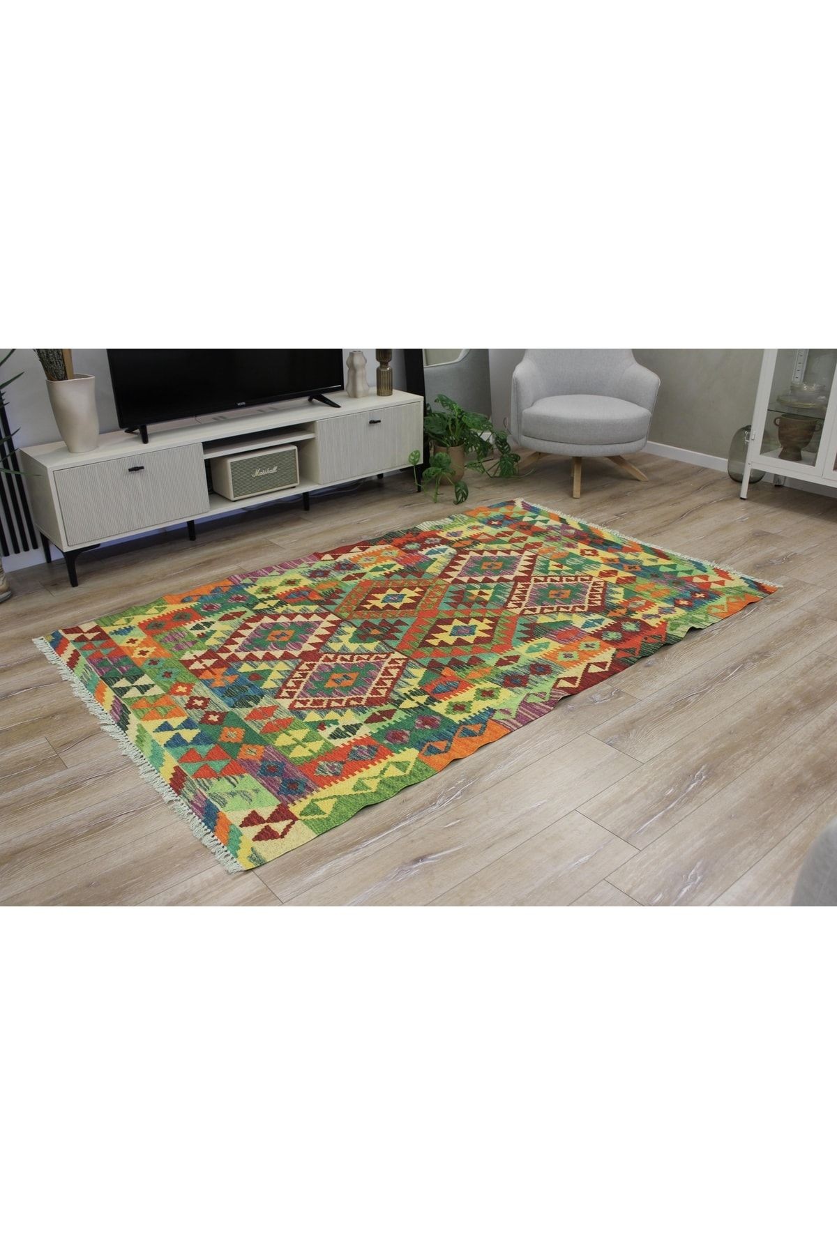 Cotton 527 Çok Renkli Etnik Desen Kilim