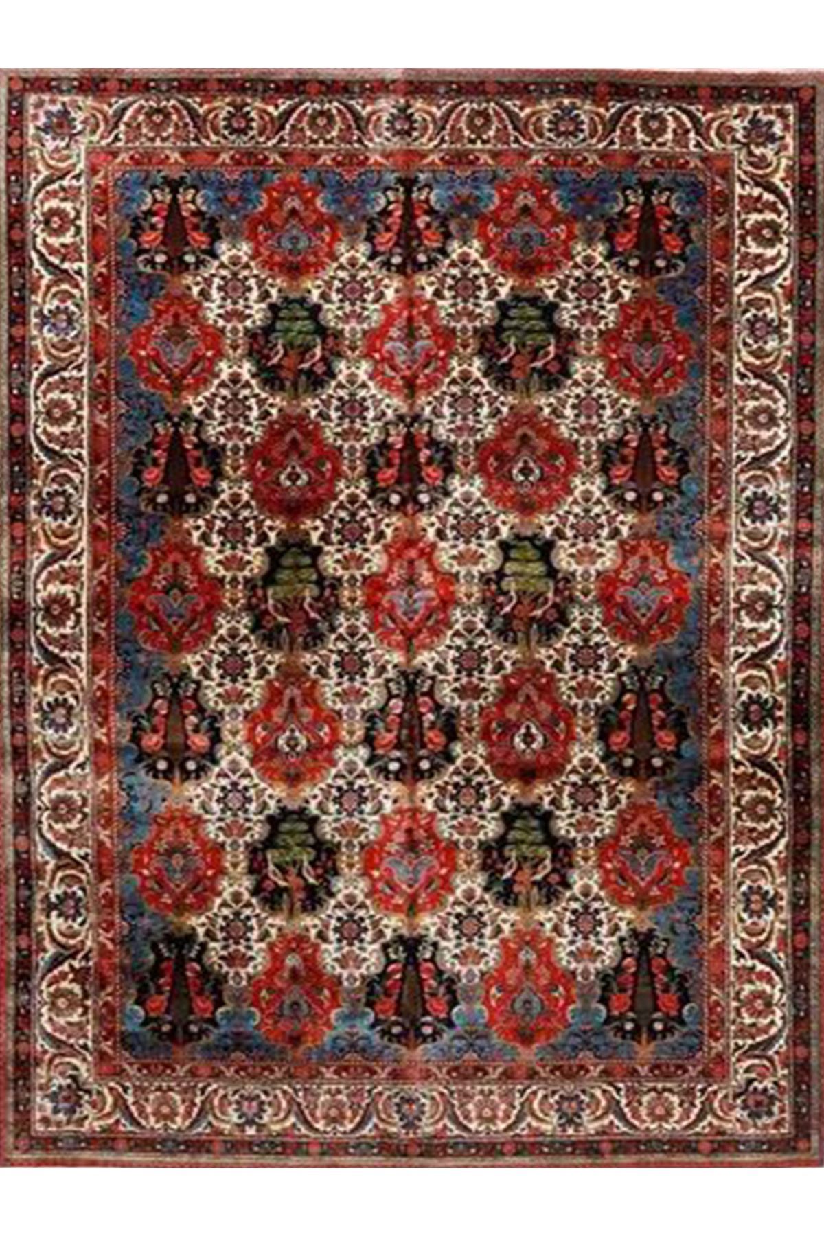 İnci Koleksiyonu Çok Renkli Geleneksel Motif Desenli Dokuma Taban Vintage Dekoratif Halı inci20