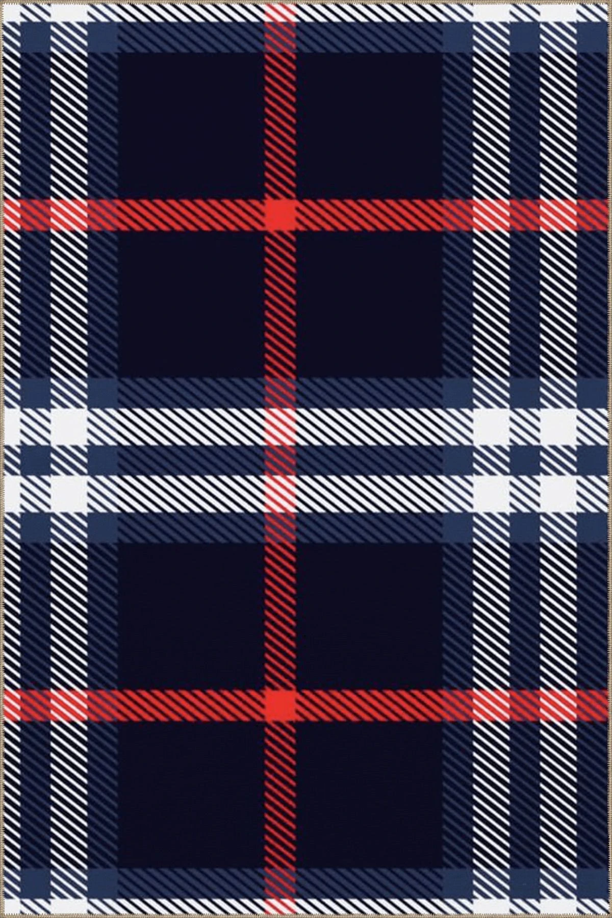 Lacivert Temalı Çizgili Geometrik Desenli Kreatif Modern Dekoratif Halı 4818