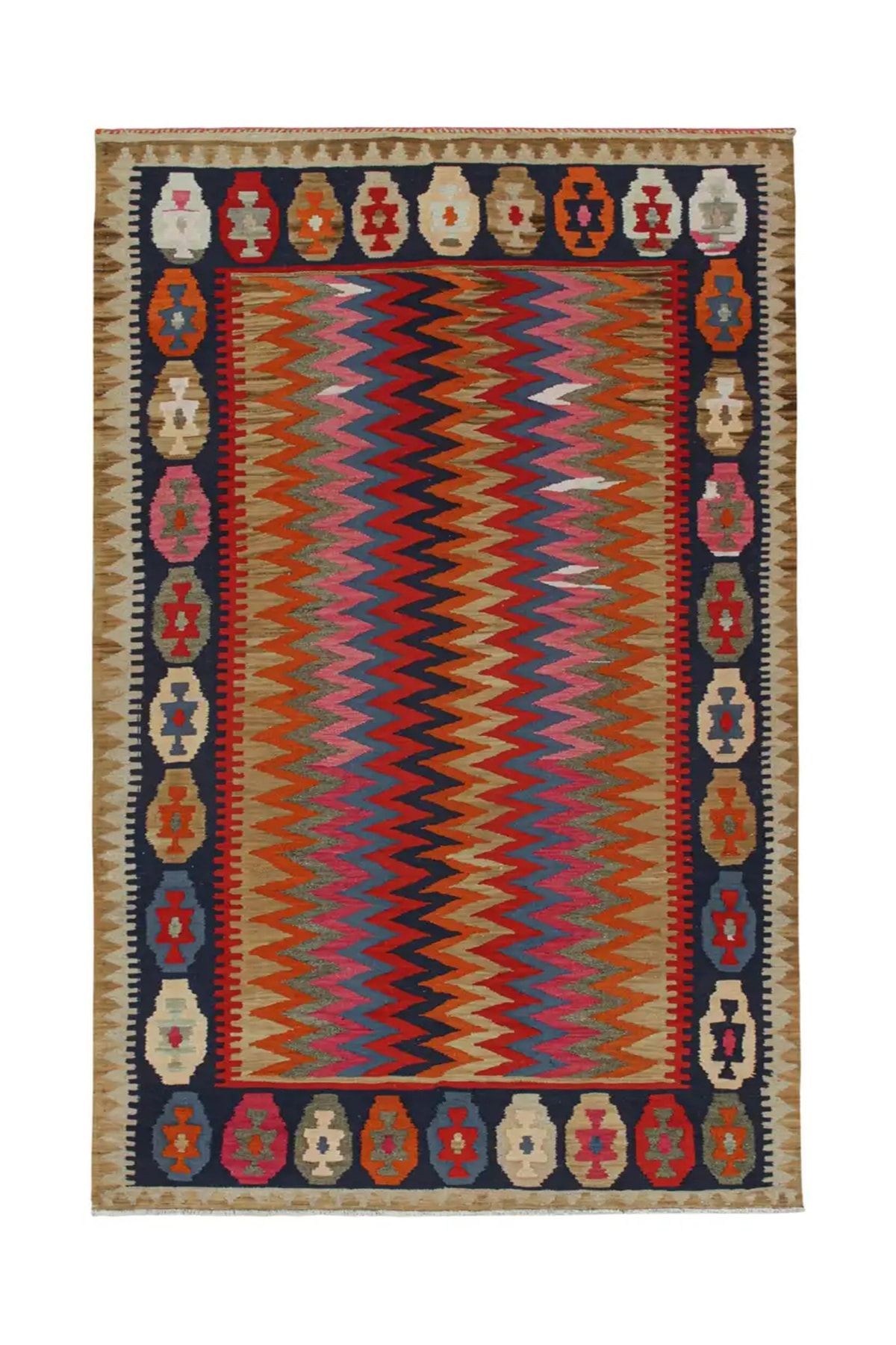 Zigzag Etnik Desenli Çok Renkli Dekoratif Dokuma Taban Halı Mira 1275