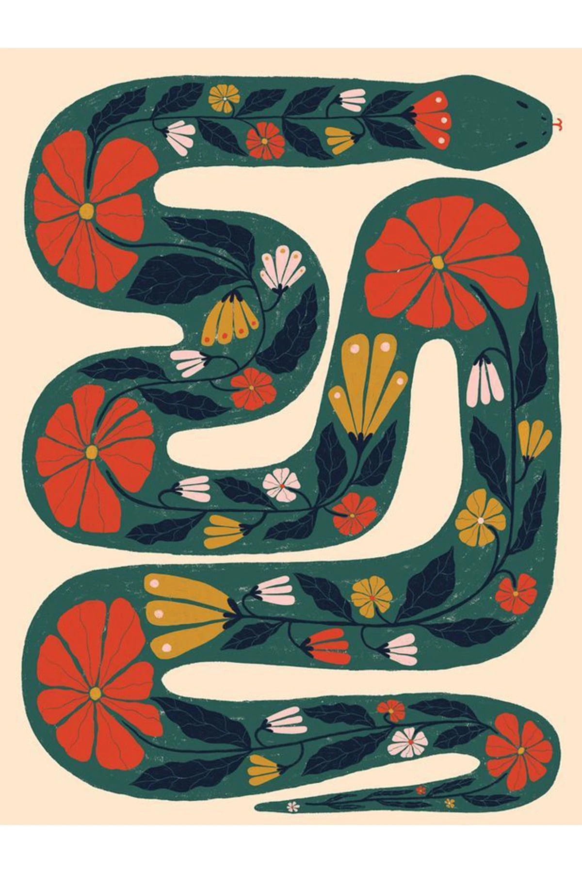 Ebru Koleksiyonu Yeşil Turuncu Çiçek Detaylı Yılan Desenli Dokuma Taban Modern Dekoratif Halı ebru20