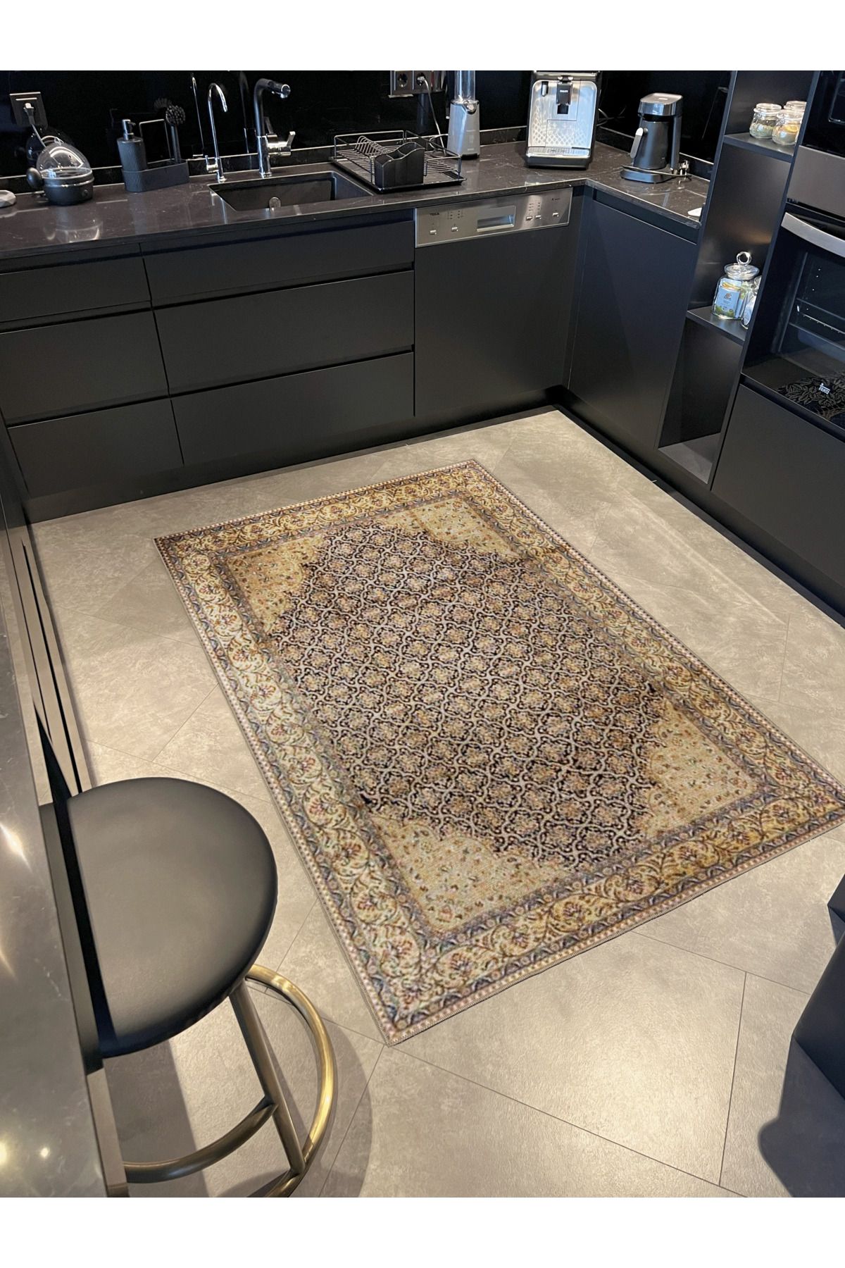 Kahve Bej Temalı Geleneksel Motif Etnik Desenli Vintage Dekoratif Halı 3287