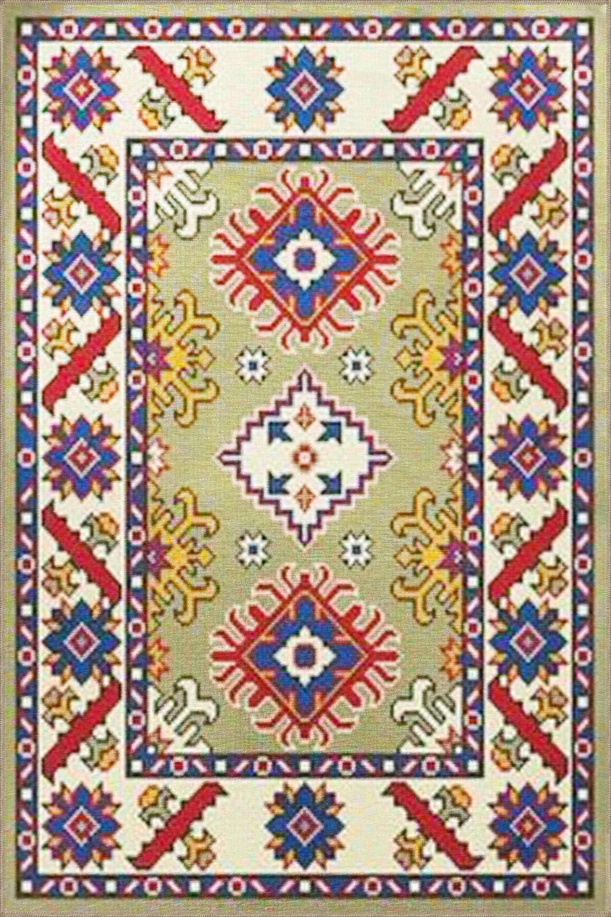 Kahverengi ve Mavi Geometrik Dekoratif Halı 4141