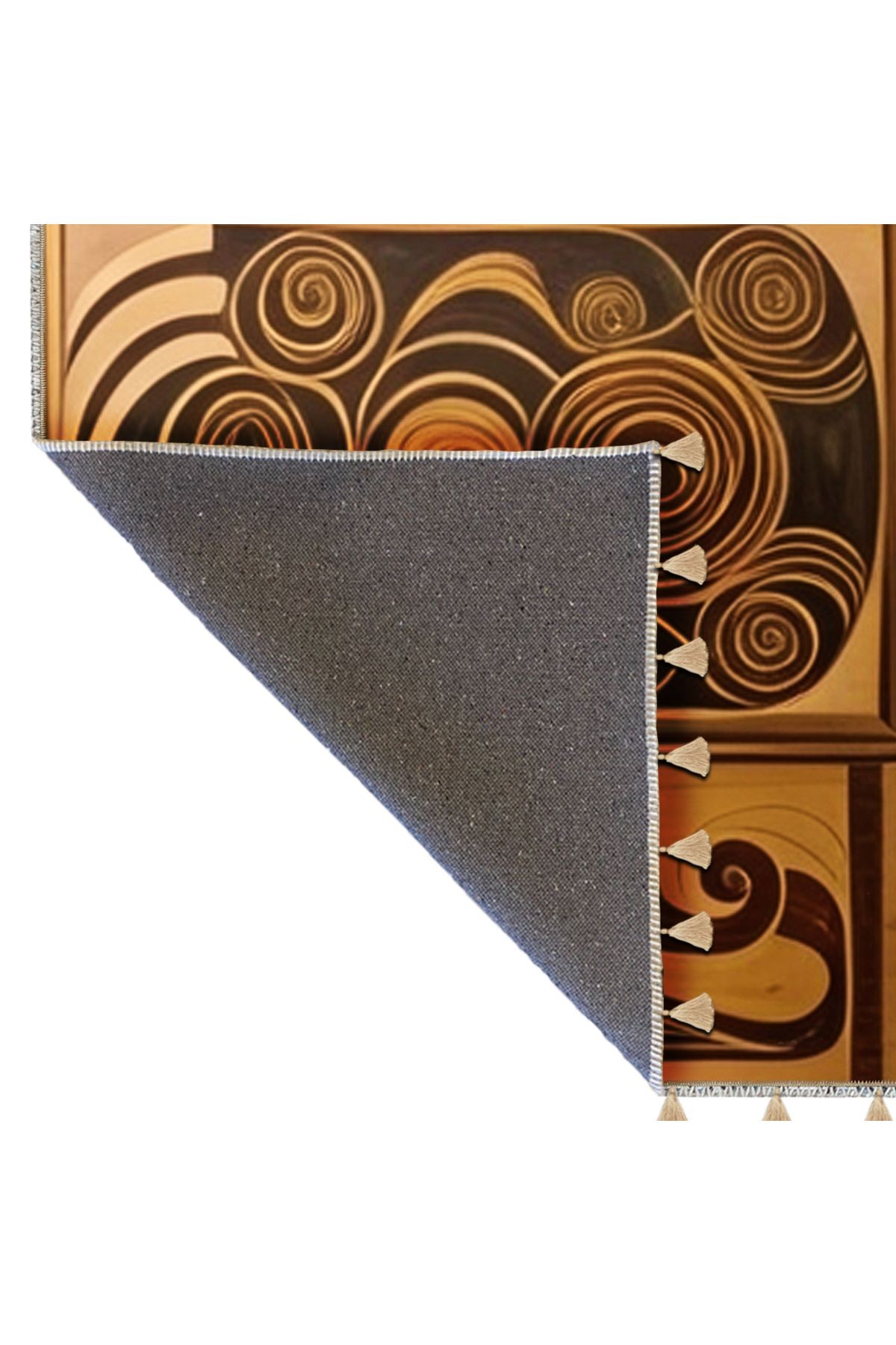 Royal Karma Soyut Şekiller Desenli Püskül Detaylı Dokuma Taban Modern Dekoratif Halı royal20